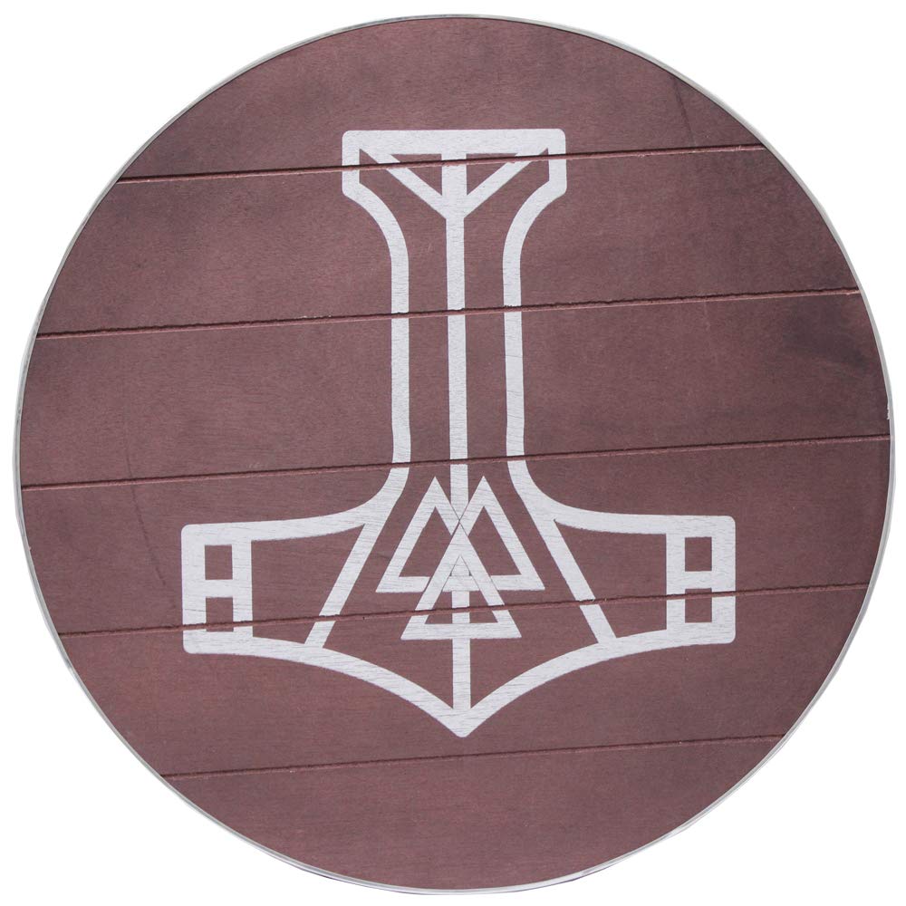 Authentic Viking Knights Mjöllnir Thor Hammer with Gokstad Shield - Handcrafted Wooden Round Functional Norse Mythology Weapon for Cosplay, LARP & Medieval Reenactment