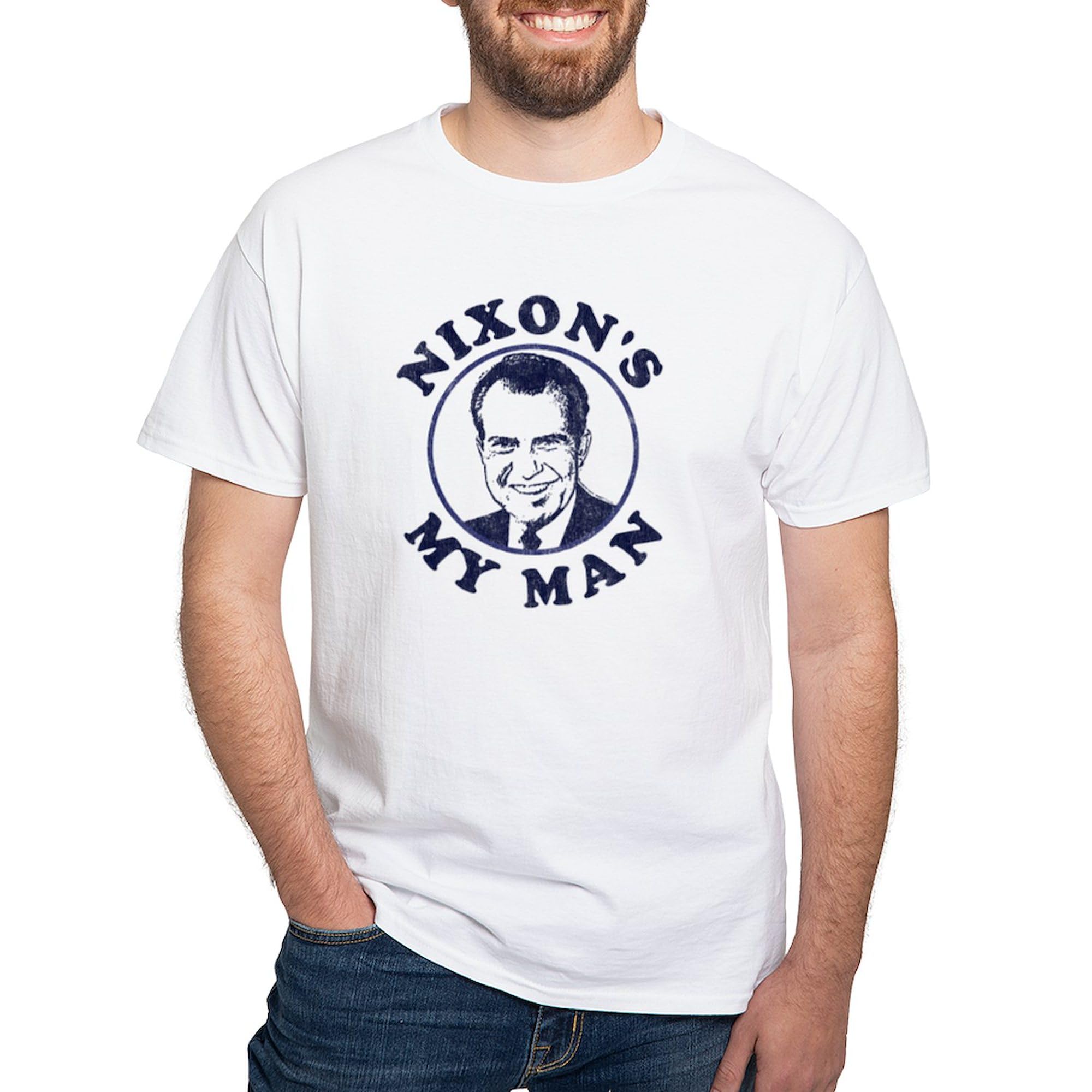 Nixon's My Man Graphic White T-Shirt for Men | 100% Cotton Classic Fit Casual Tee | Perfect for Gifts, Casual Wear & Political Support