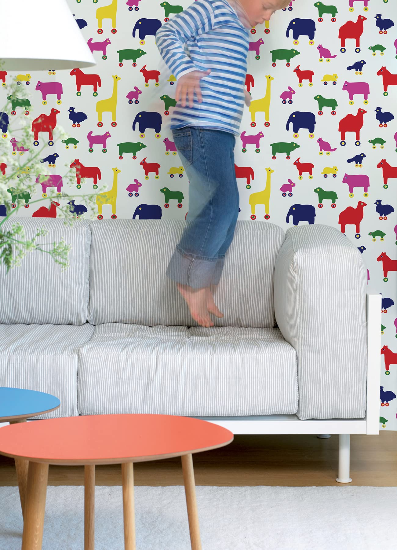 MARIMEKKO Multi Rulla Peel & Stick Wallpaper - Self-Adhesive Removable Wallpaper in Vibrant Red | Perfect for Bedroom, Living Room & Home Decor