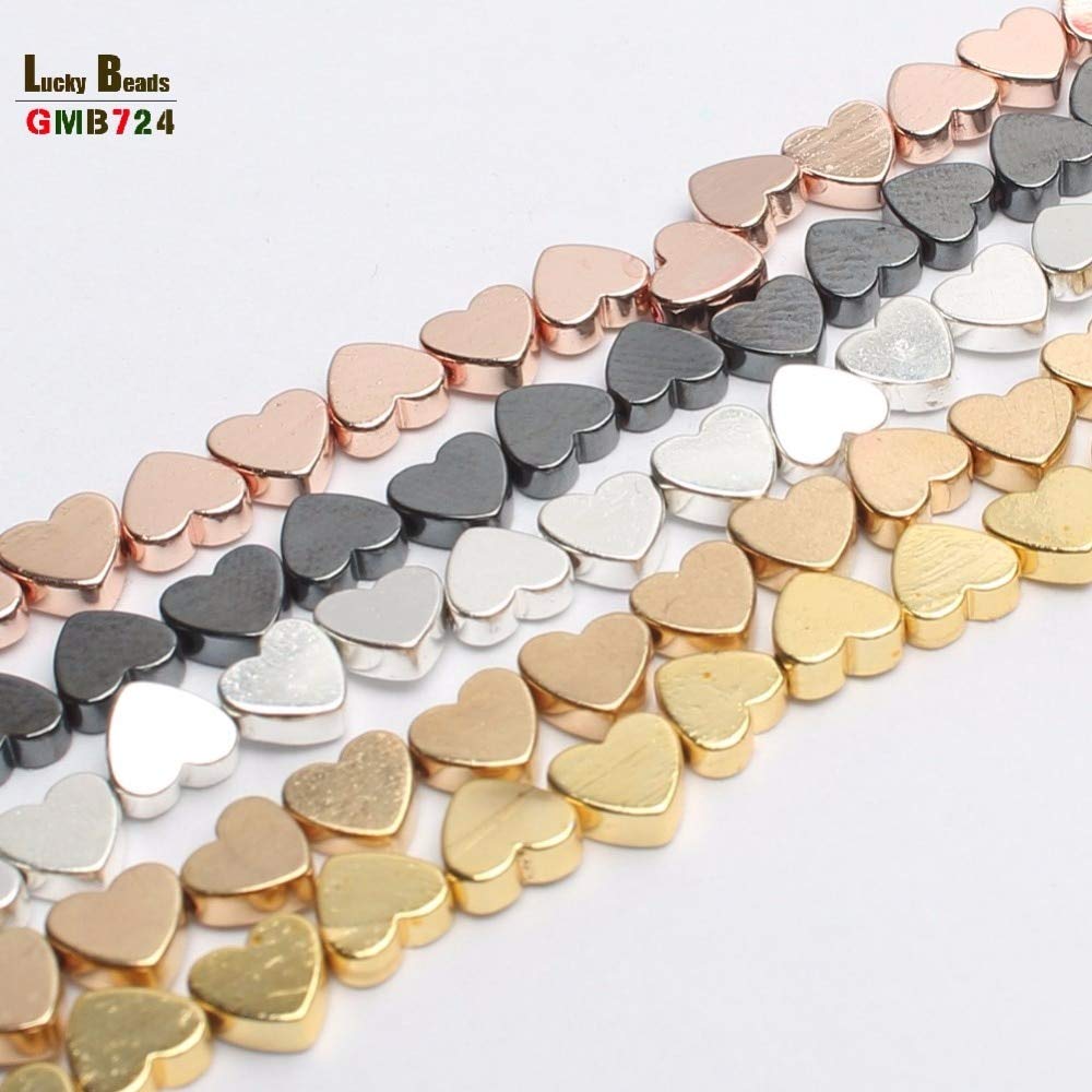 Natural Rose Gold Black Hematite Stone Love Heart Loose Beads for Jewelry Making - DIY Bracelet & Necklace Supplies (15'', 5x6mm) - Perfect for Handmade Gifts, Boho Style Jewelry & Craft Projects