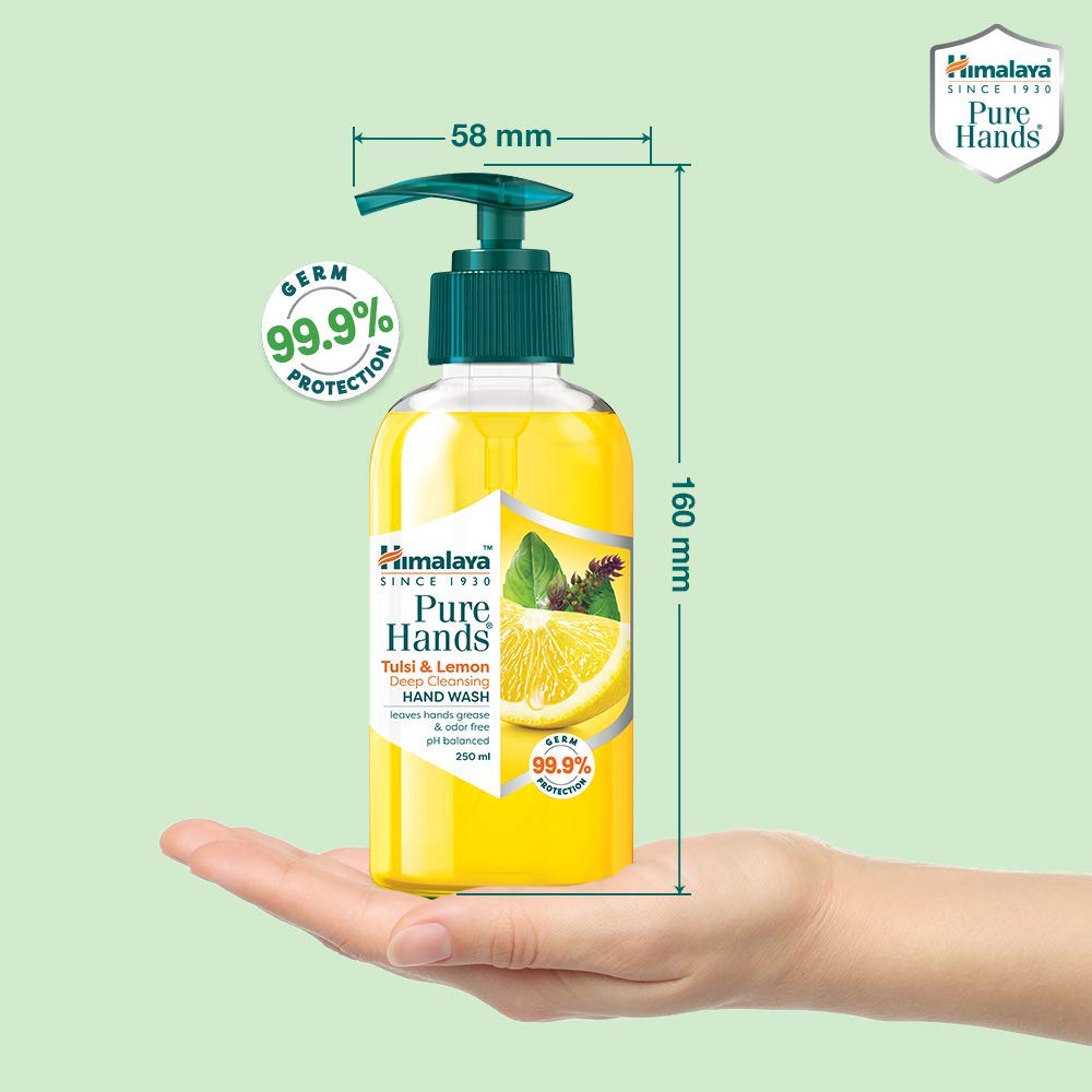 Himalaya Pure Hands Deep Cleansing Tulsi & Lemon Hand Wash Pump 250ml - Refreshing Antibacterial Soap for Kitchen, Bathroom & Office Use