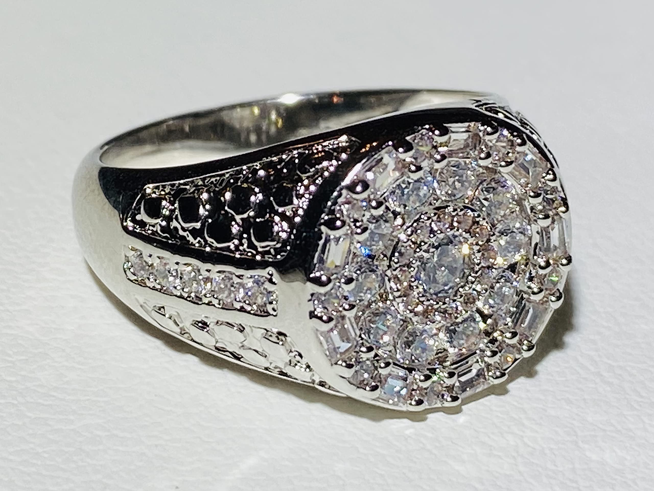 14K Rhodium Plated CZ Diamond Pinky Ring for Men - Iced Out Hip Hop Jewelry, Wedding Band, Promise Ring, Engagement Ring (Sizes 6-10) | Perfect Gift for Anniversary, Valentine's Day & Special Occasions