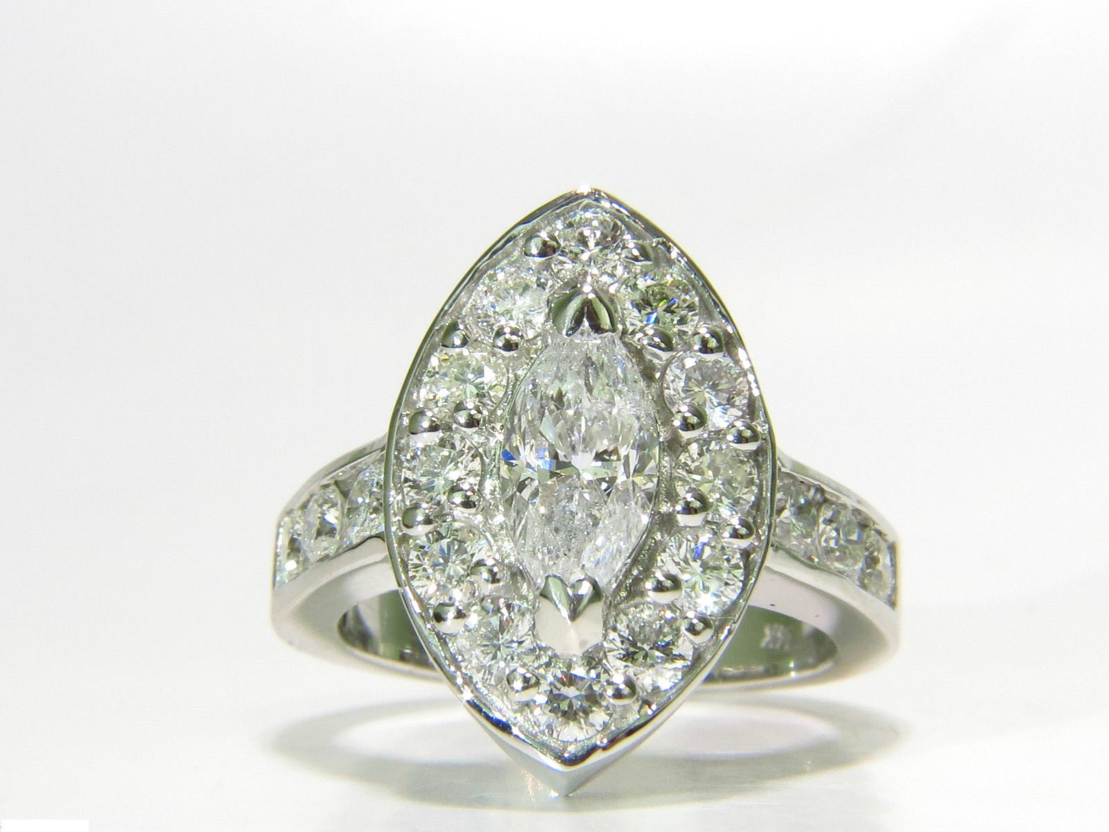 2.62 Carat Diamond Cluster Ring - Marquise & Round Cut 14K Gold Halo Engagement Ring for Women, Perfect for Weddings, Anniversaries & Special Occasions