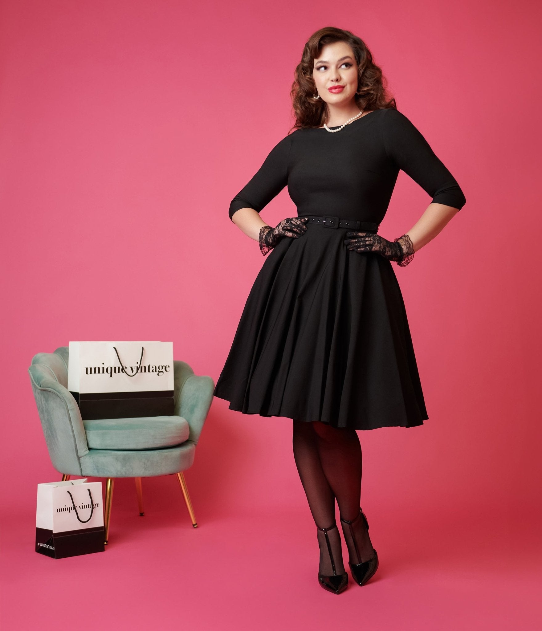 Vintage Black Devon Swing Dress - Flowy Retro A-Line Dress for Women, Perfect for Parties, Weddings & Date Nights