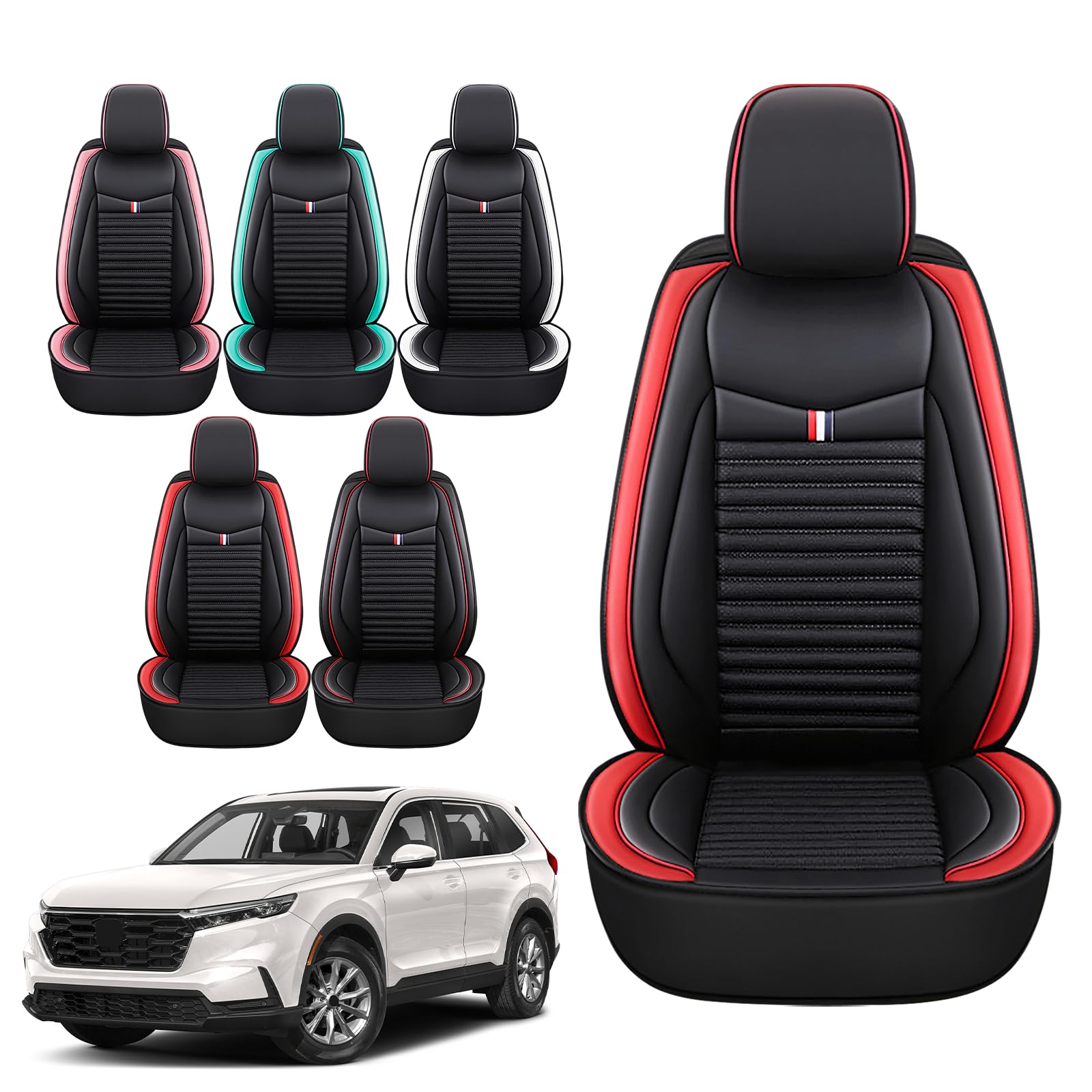 Premium Leather Car Seat Covers for Honda CR-V 1997-2025 | Universal Anti-Slip Design Fits Most Cars, Sedans, SUVs & Trucks (Black & Red) | Durable Protection & Comfort for Daily Commute, Road Trips & Family Travel