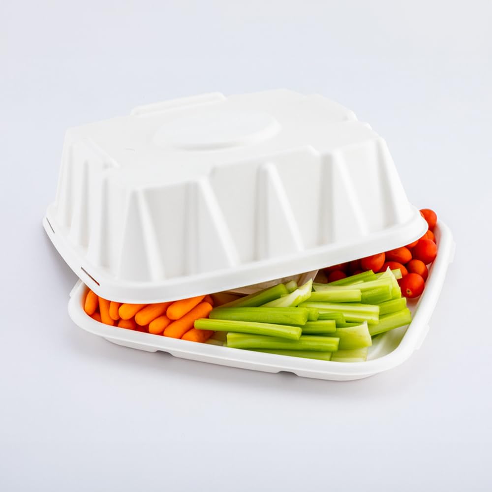 Eco-Friendly 12 Inch Disposable Bagasse Lids - 100 Count | PFAS-Free, Microwave Safe & Compostable for Food Trays | Perfect for Restaurants, Catering & Takeout Meals