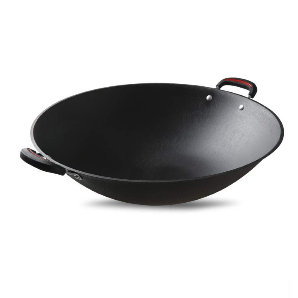Vintage Cast Iron Wok Pan - 54cm Round Bottom Uncoated Non-Stick Wok Pot with Double Ears for Stir Fry, Deep Frying & Asian Cooking - Perfect for Home Kitchen & Restaurant Use