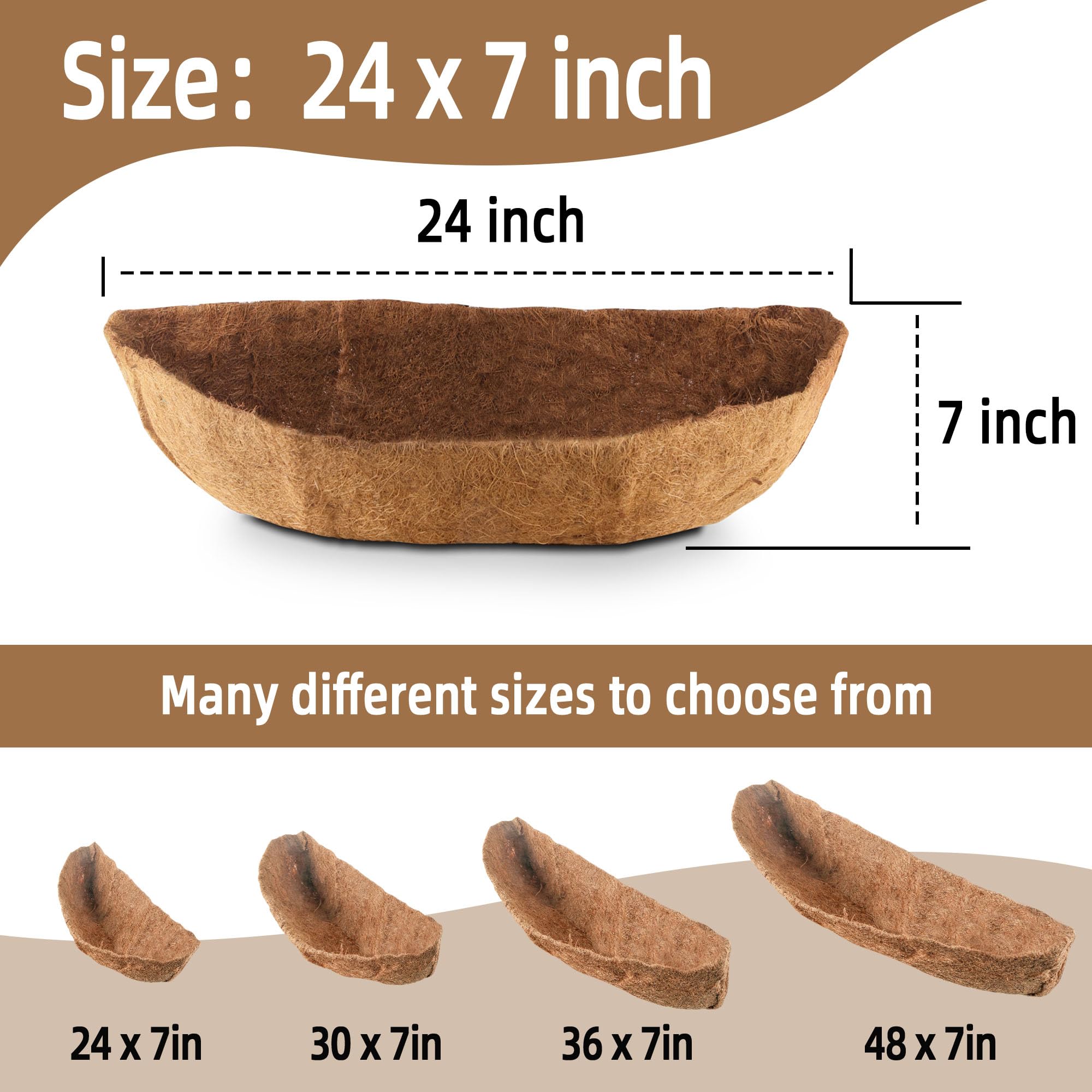 Premium 24 Inch Coco Liners for Planters - 4 Pack Natural Coconut Fiber Plant Basket Liners for Window Boxes, Wall Planters & Outdoor Gardens | Perfect for Balcony, Patio & Vertical Gardening
