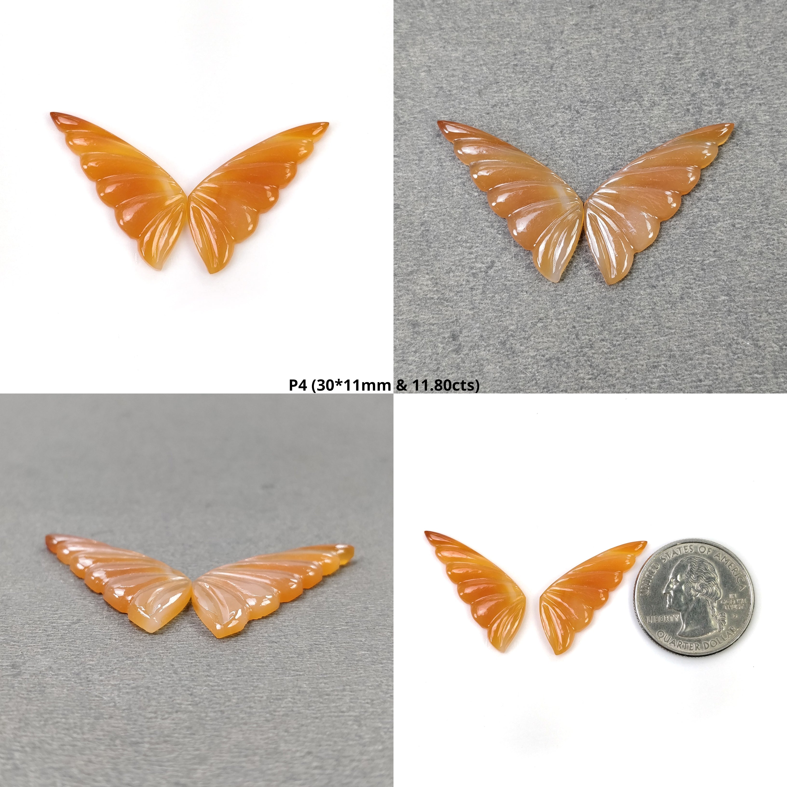 Natural Untreated Botswana Striped Agate Gemstone Carving - Hand Carved Bi-Color Agate Butterfly Pendant (29x13mm & 35x13mm Pair) for Jewelry Making, Meditation & Spiritual Healing