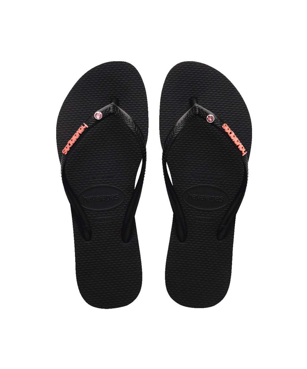 Havaianas Women's Slim Flip Flops with Metal Logo & Crystal Accents - Comfortable Summer Sandals for Beach, Pool, and Casual Wear