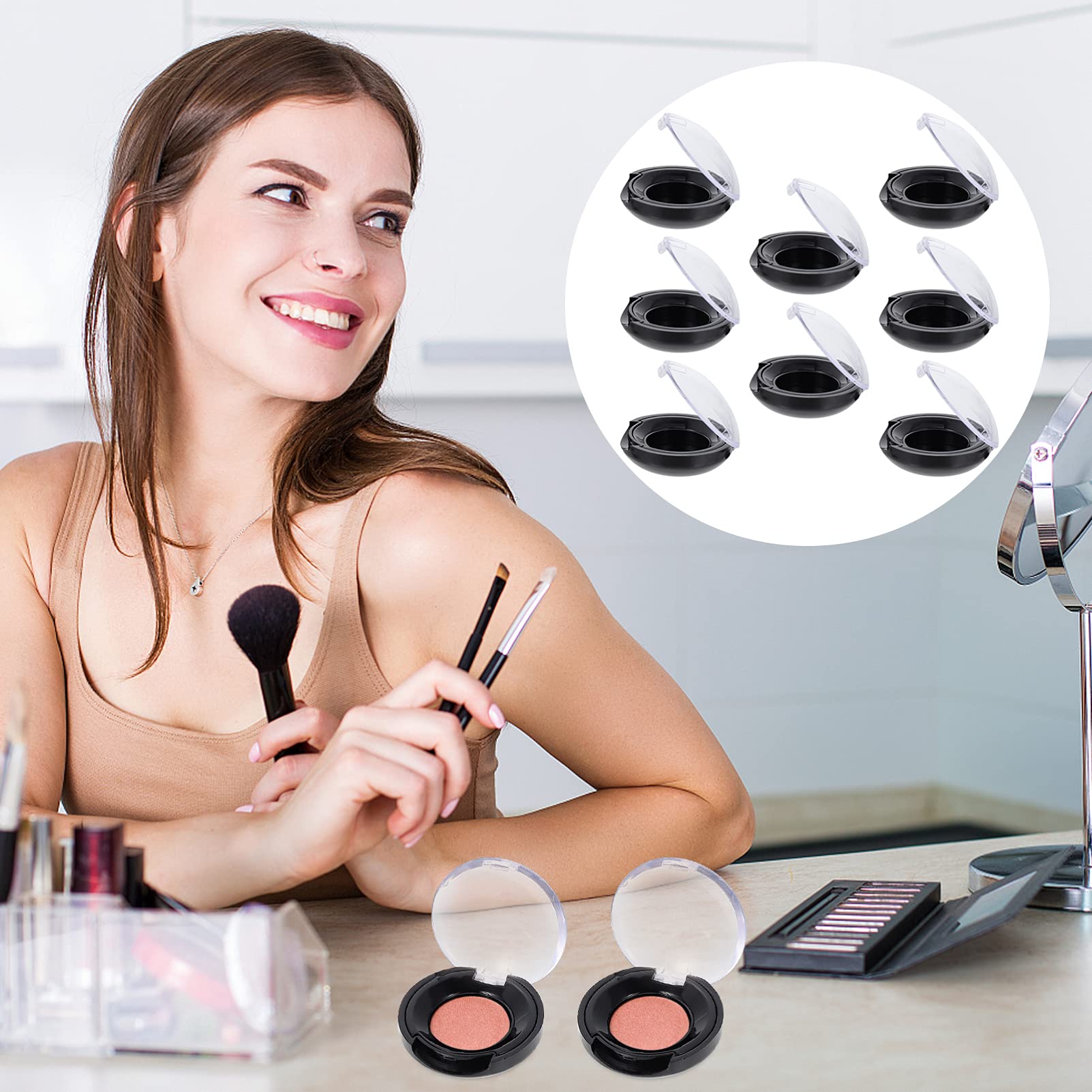 Lurrose 8-Piece Round Makeup Palette Serving Tray - Empty Eyeshadow Containers & Storage Box for Women & Girls - Perfect for Makeup Samples, Travel Organization & Professional Salon Use