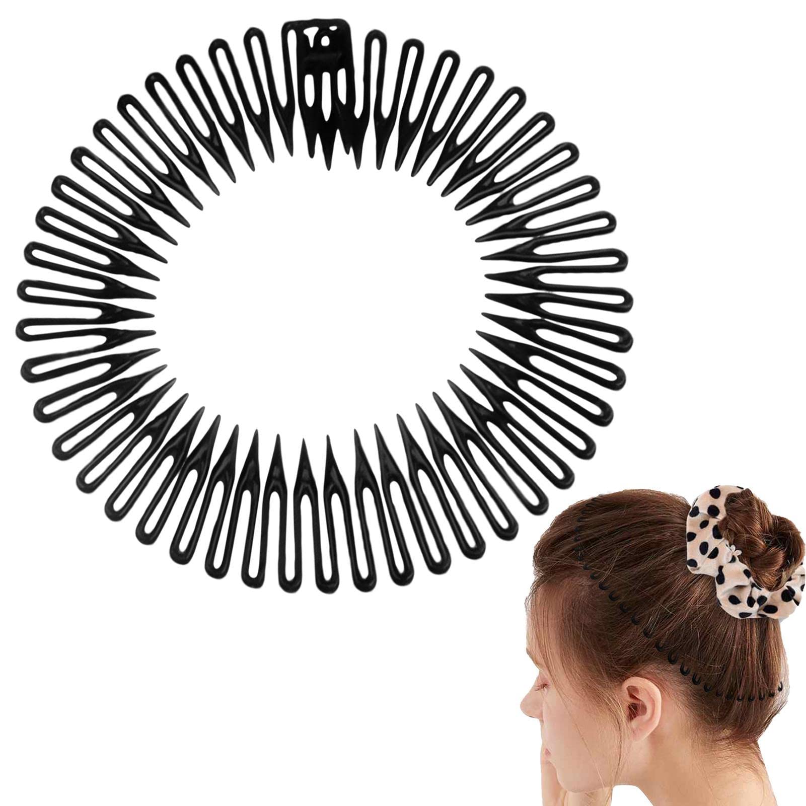 Full Circle Hair Comb Headband for Women - Flexible Non-Slip Elastic Headband with Circular Teeth - Perfect for Styling, Workouts, and Everyday Wear