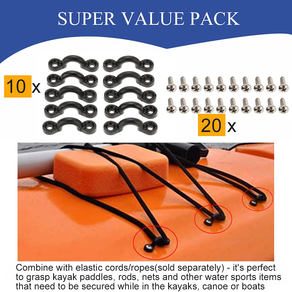 Kayak Tie Down Loops Kit - 10pcs Nylon Padeye with Stainless Screws for Canoe & Boat - Perfect for Deck Rigging & Water Sports