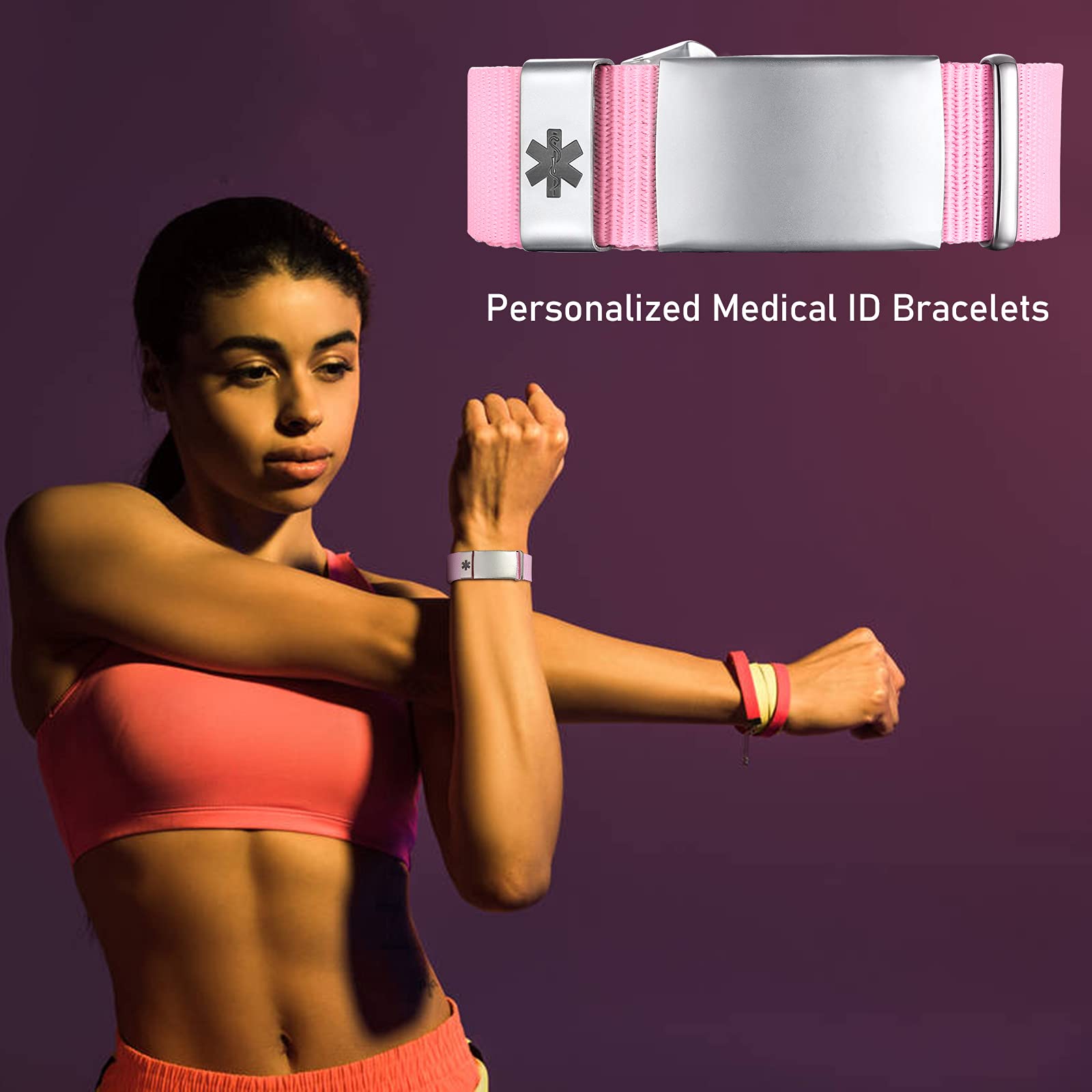 VNOX Custom Medical Alert Bracelet for Men & Women - Adjustable Stainless Steel Sport ID Bracelet for Emergency Health Conditions - Perfect for Running, Hiking & Daily Wear