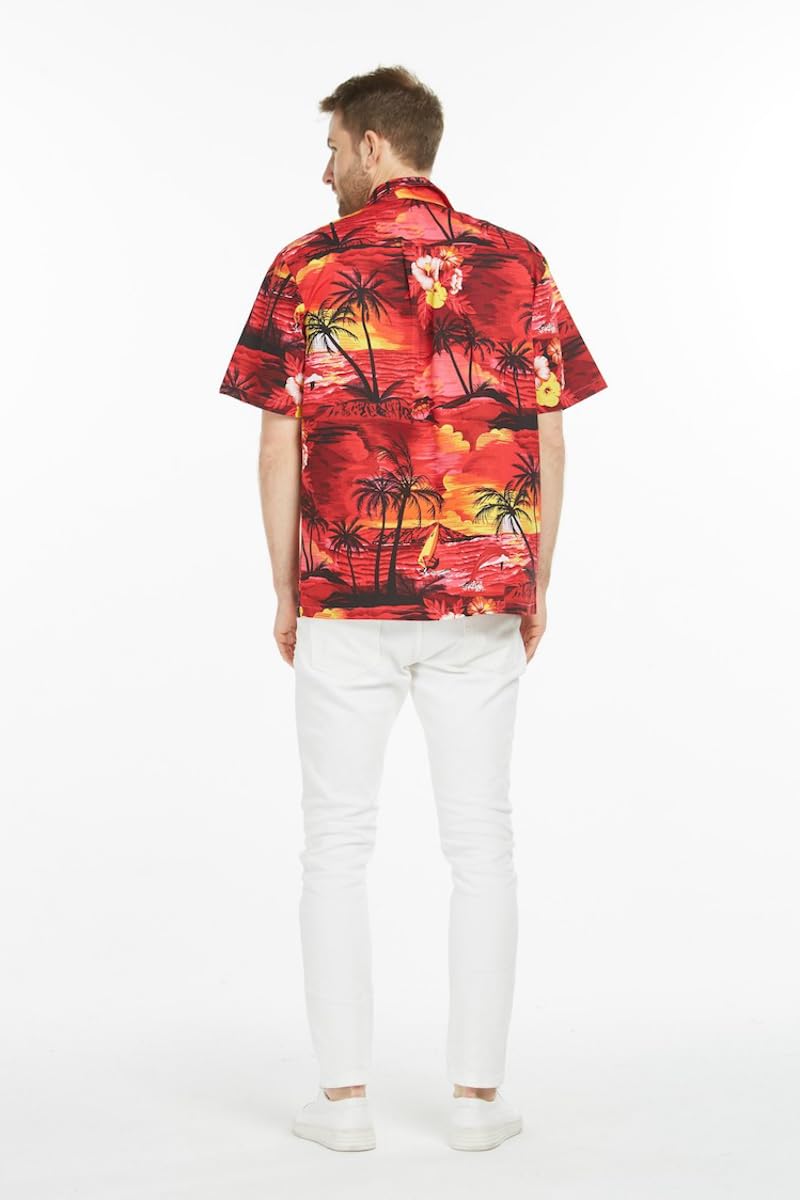 Hawaiian Luau Outfits for Family - Matching Sunset Red Aloha Shirts for Men, Women, Boys & Girls | Beach Party, Summer Vacation & Tropical Theme Events