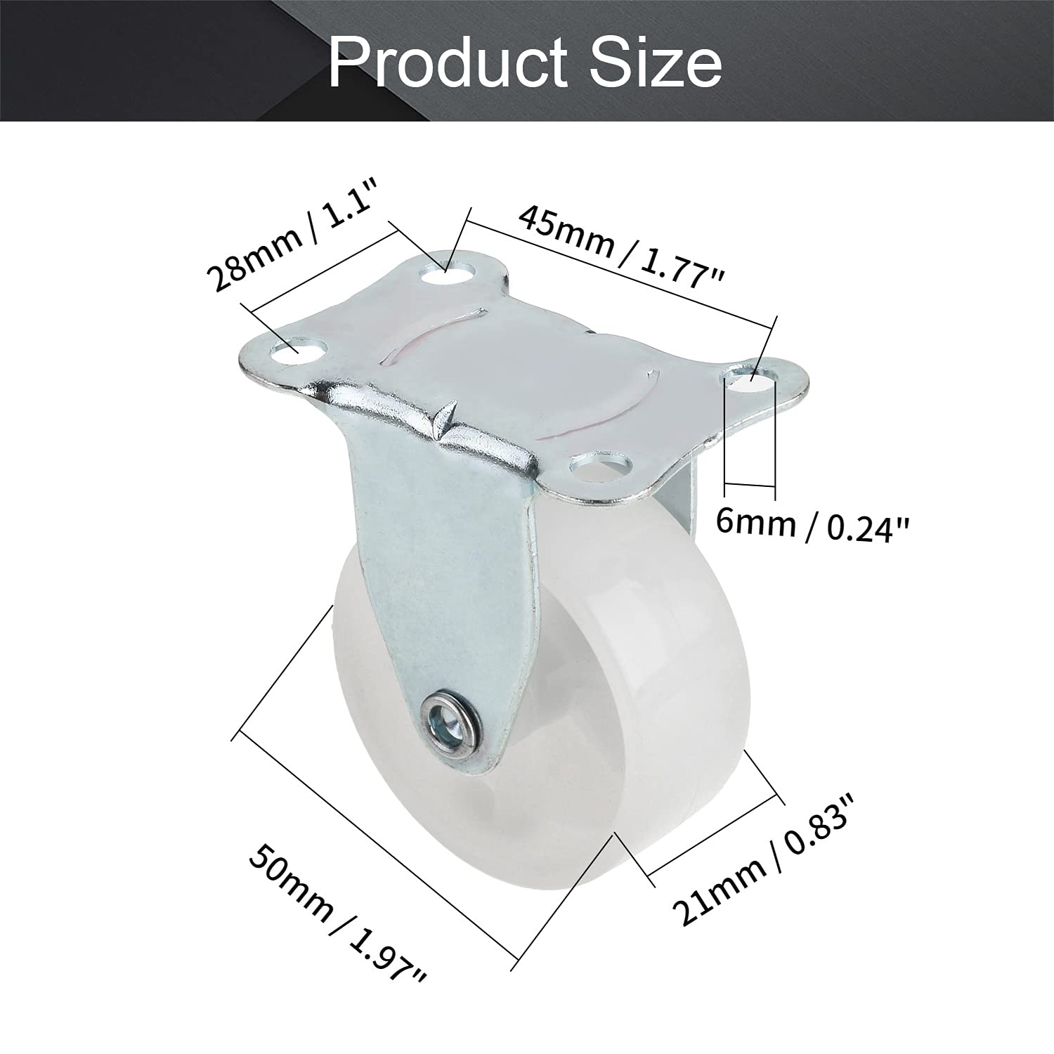 MroMax 1.97 Inch Heavy Duty Fixed Caster Wheels - PP Top Plate Mounted Swivel Casters, 44lb Load Capacity per Wheel (Pack of 1) - Perfect for Carts, Furniture, and Industrial Equipment