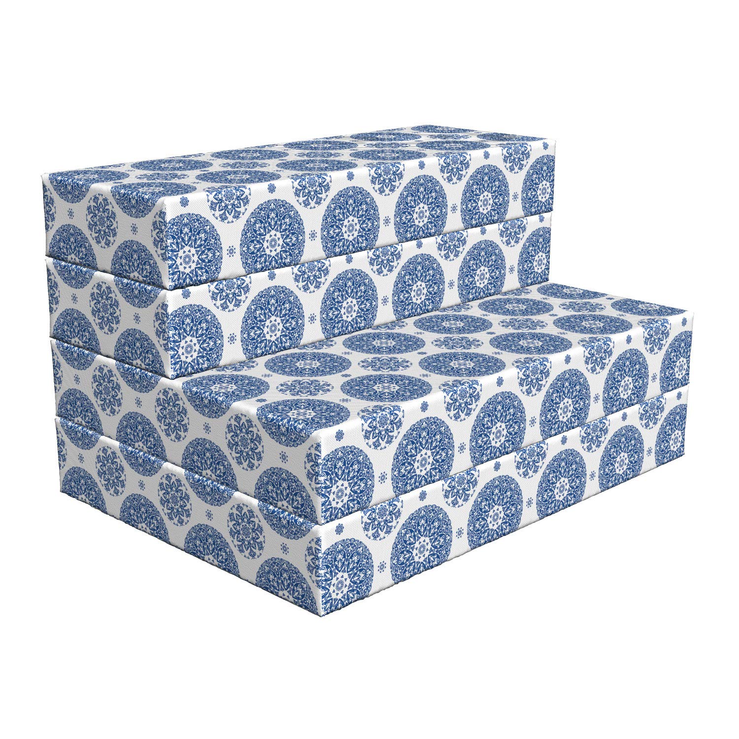 Ambesonne Paisley Foldable Mattress - Vintage French Blue & White Pattern - 74.8