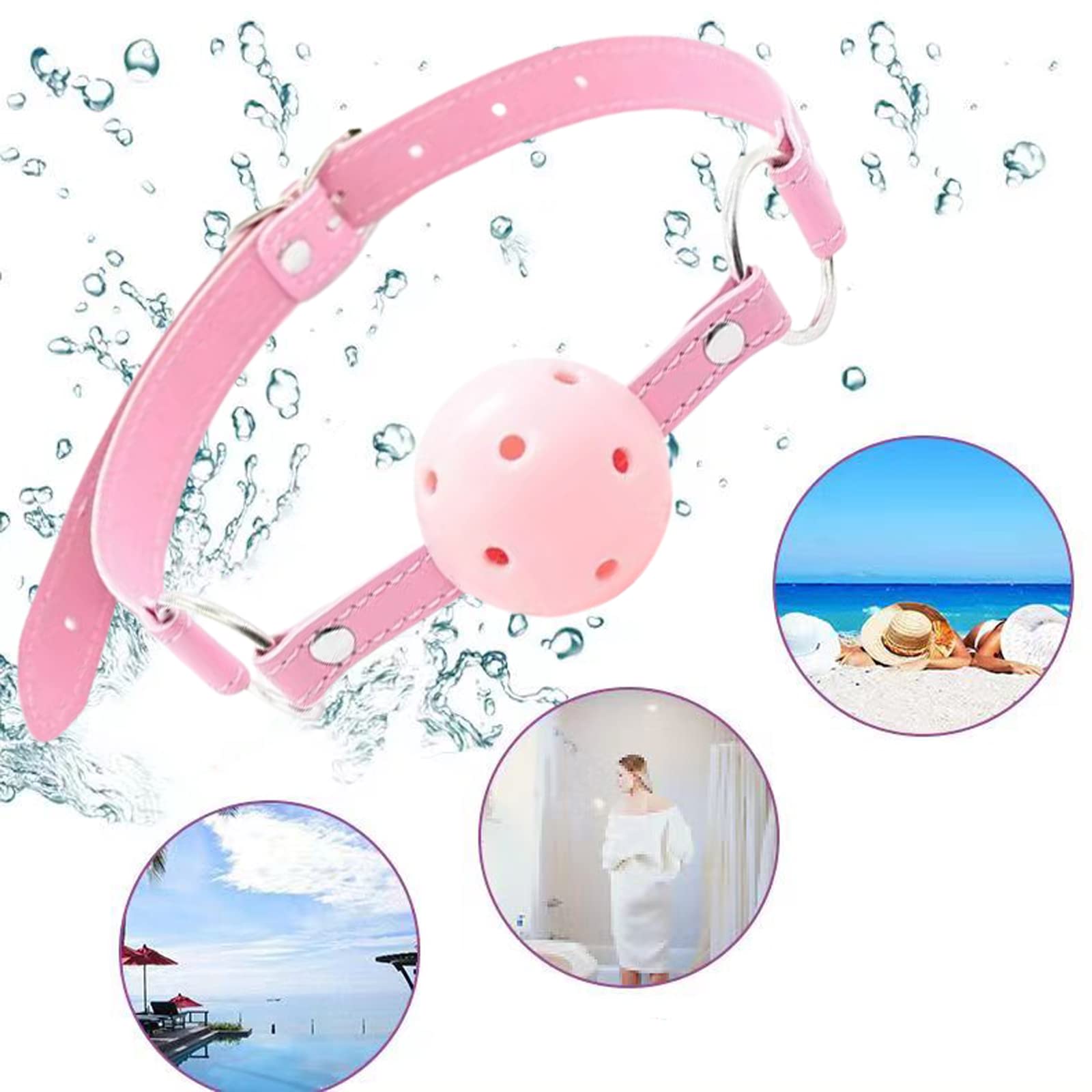 Breathable Ball Gag with Holes - Adjustable Length Open Mouth Gag for Adult Bondage, BDSM & Fetish Play - Pink Sex Toy for Couples & Fetish Lovers (Perfect for Roleplay & Sensory Play)