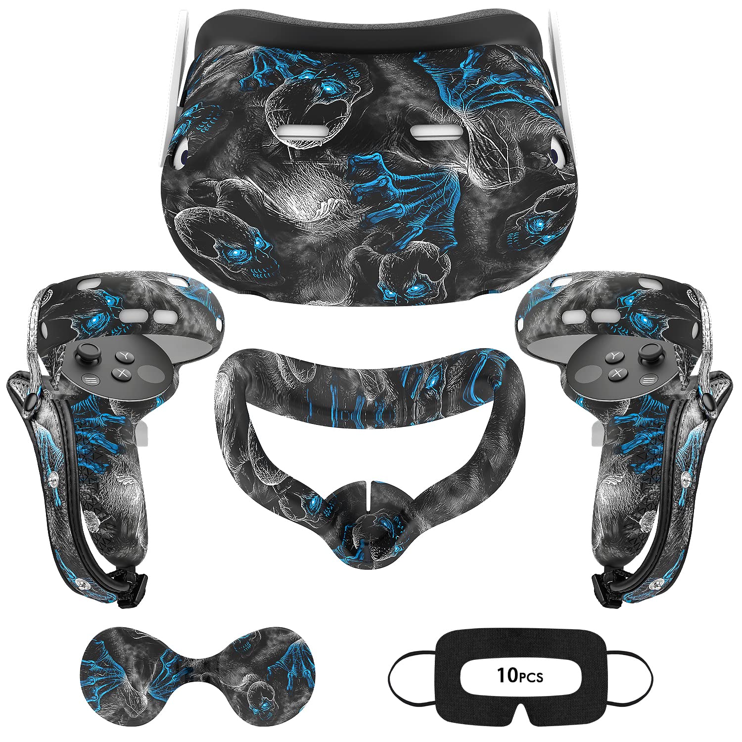 Oculus Quest 2 VR Accessories Set - Silicone Face Cover, Controller Grip, Shell Case, Lens Protector & 10 Disposable Eye Covers (Phantom Black) | Enhanced Comfort & Hygiene for Virtual Reality Gaming & Movie Watching