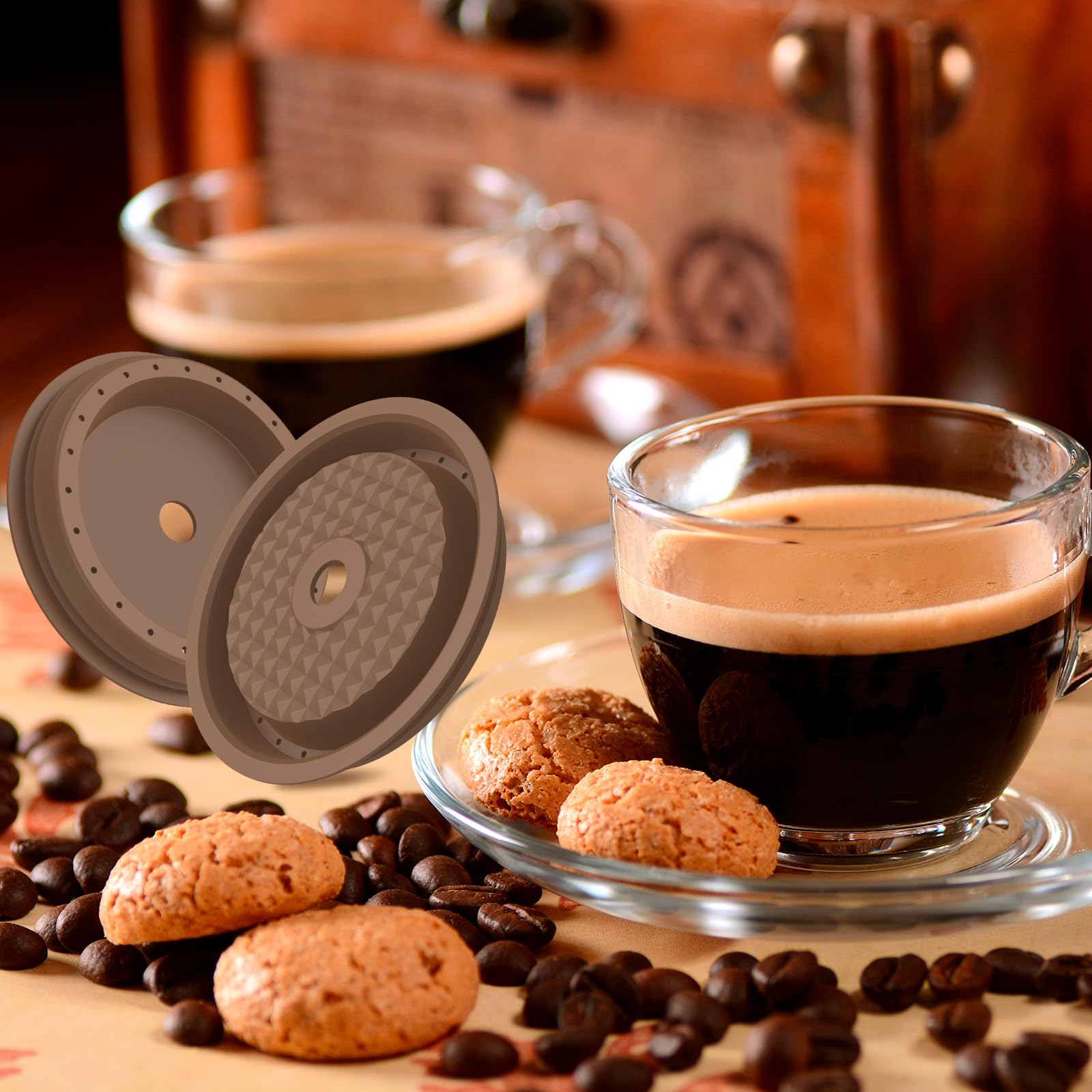 2Pcs Reusable Coffee Capsule Lids - Food Grade Silicone Refillable Pod Covers for Nespresso & Keurig - Universal Fit for Any Size Coffee Pods with Scoop & Brush - Perfect for Home, Office & Travel Use