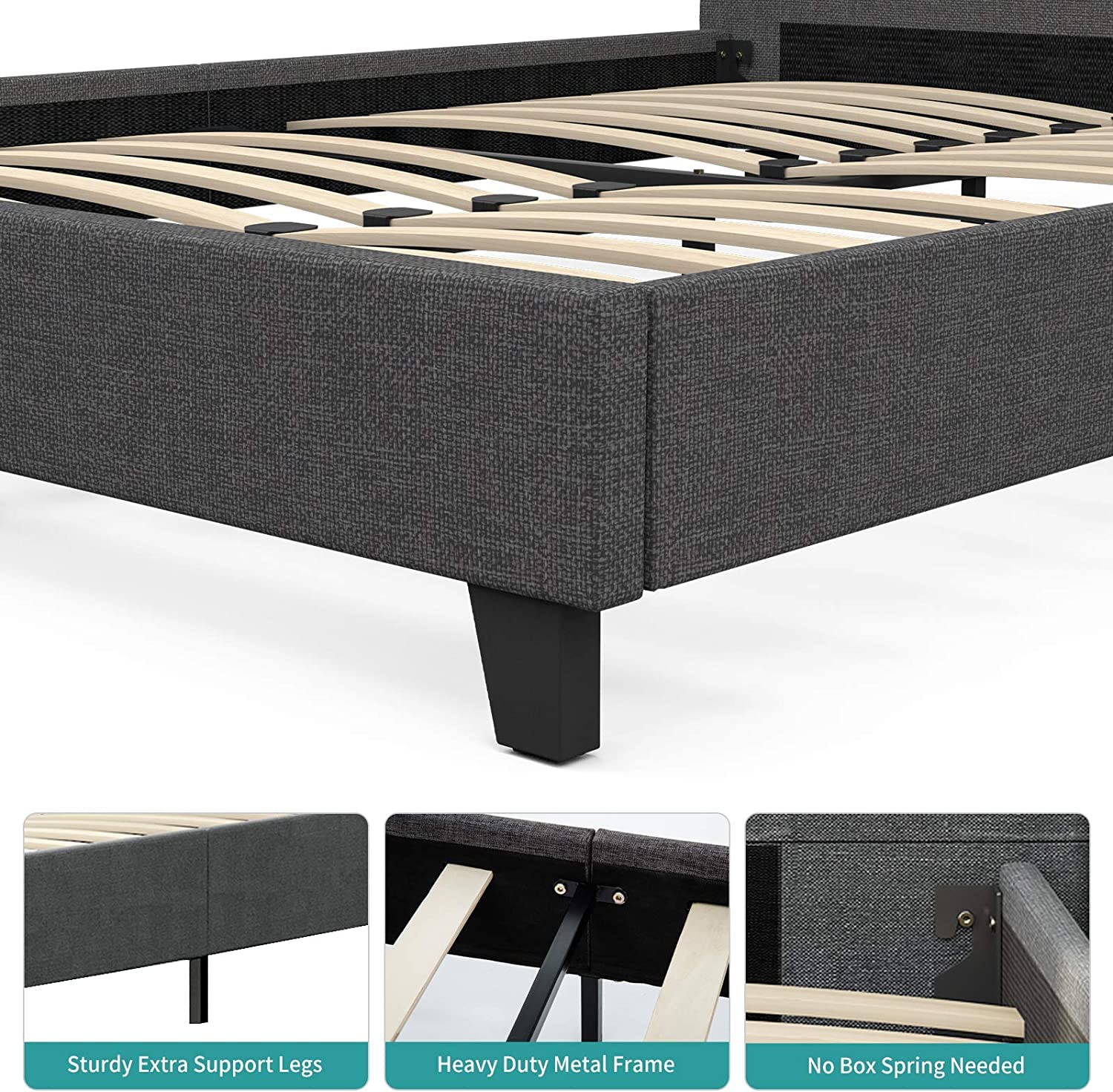 Full Size Bed Frame with Headboard - Wood Slat Support Platform Bed, No Box Spring Needed - Sturdy Low Profile Design for Modern Bedrooms & Guest Rooms