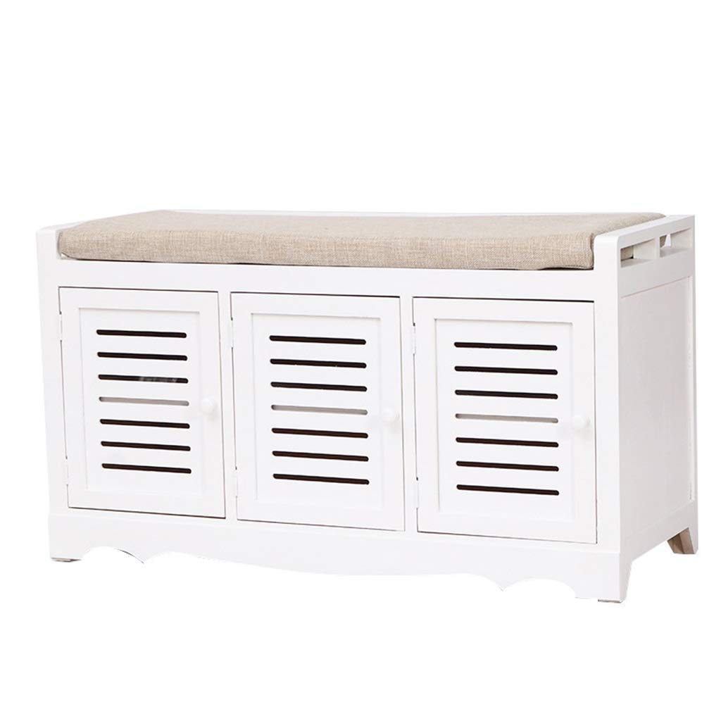 Multifunctional Solid Wood Shoe Storage Bench - 90cm White Straight Edge Shoebox Stool for Entryway, Hallway & Bedroom Organization | Durable & Stylish Shoe Rack with Seating