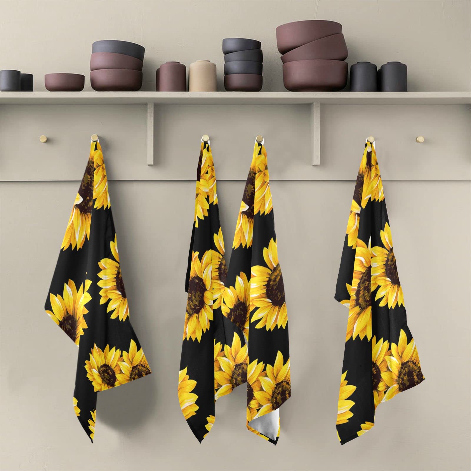 4PCS Sunflower Floral Microfiber Kitchen Dish Towels - Super Soft, Quick Drying, Absorbent (28x18in) - Perfect for Dishes, Hands, Countertops & Home Decor