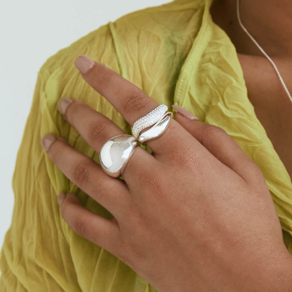 Sterling Silver Wave Dome Ring for Women - Elegant Stackable Band Jewelry for Everyday Wear, Gift Giving & Special Occasions