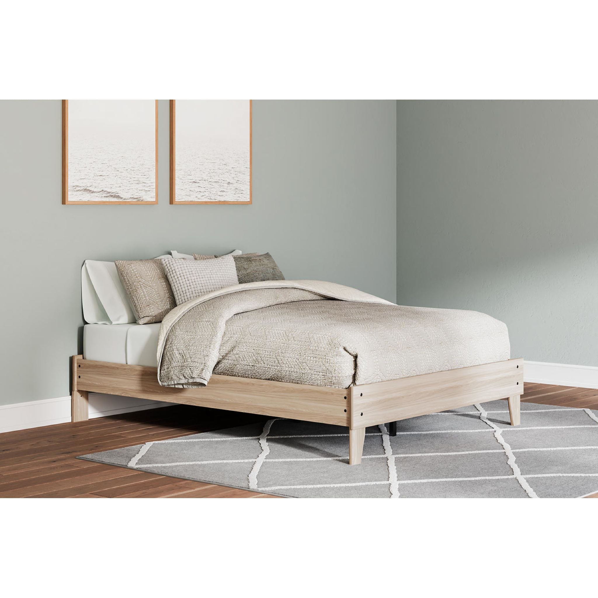 Battelle Full Platform Bed Frame in Tan - Modern Minimalist Wooden Bed with Sturdy Support - Perfect for Bedroom, Guest Room, and Small Space Living