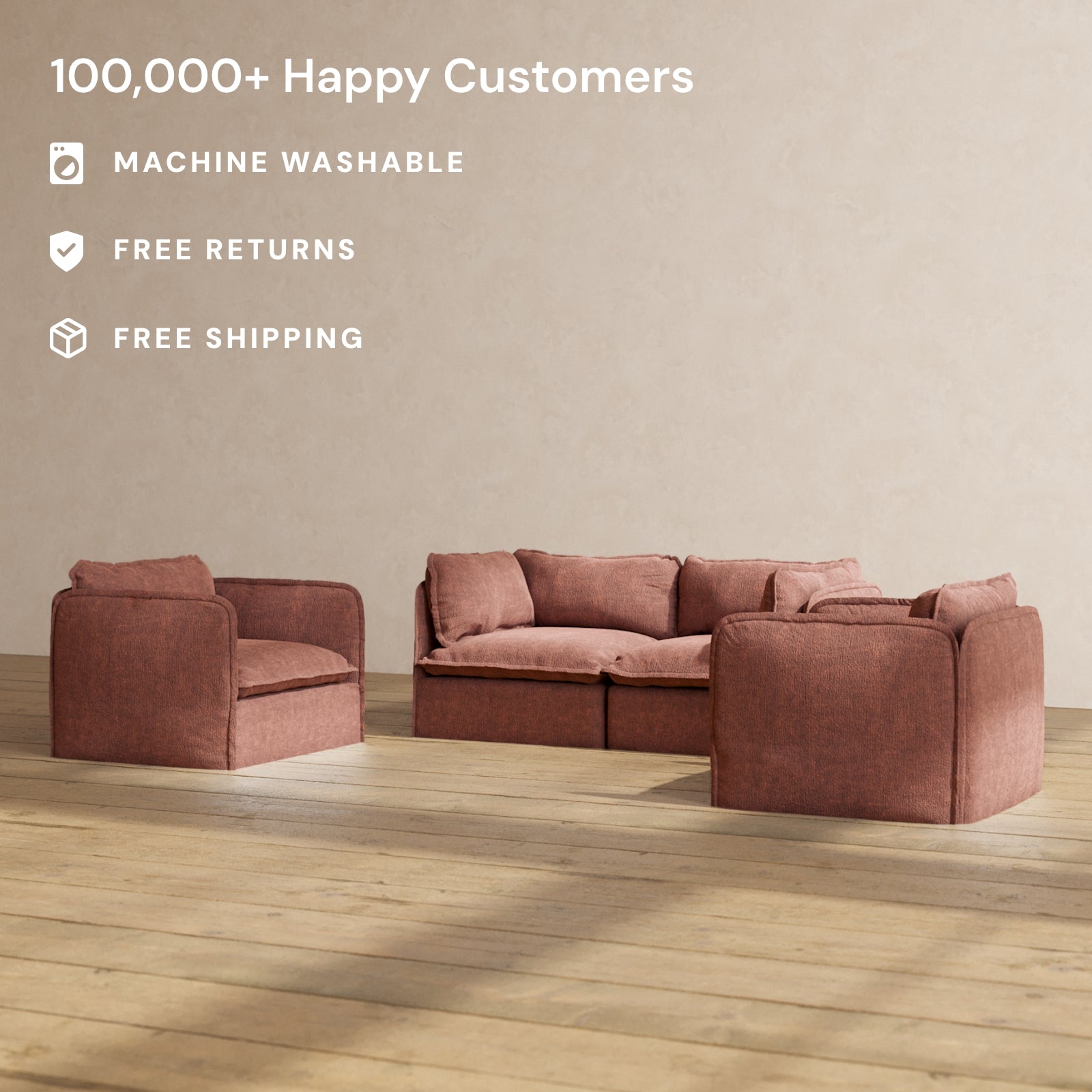 Premium Modular 2-Seater Sofa & Armchair Set in Chestnut Brown | Luxury Fabric Blend | Perfect for Living Room, Lounge & Small Spaces