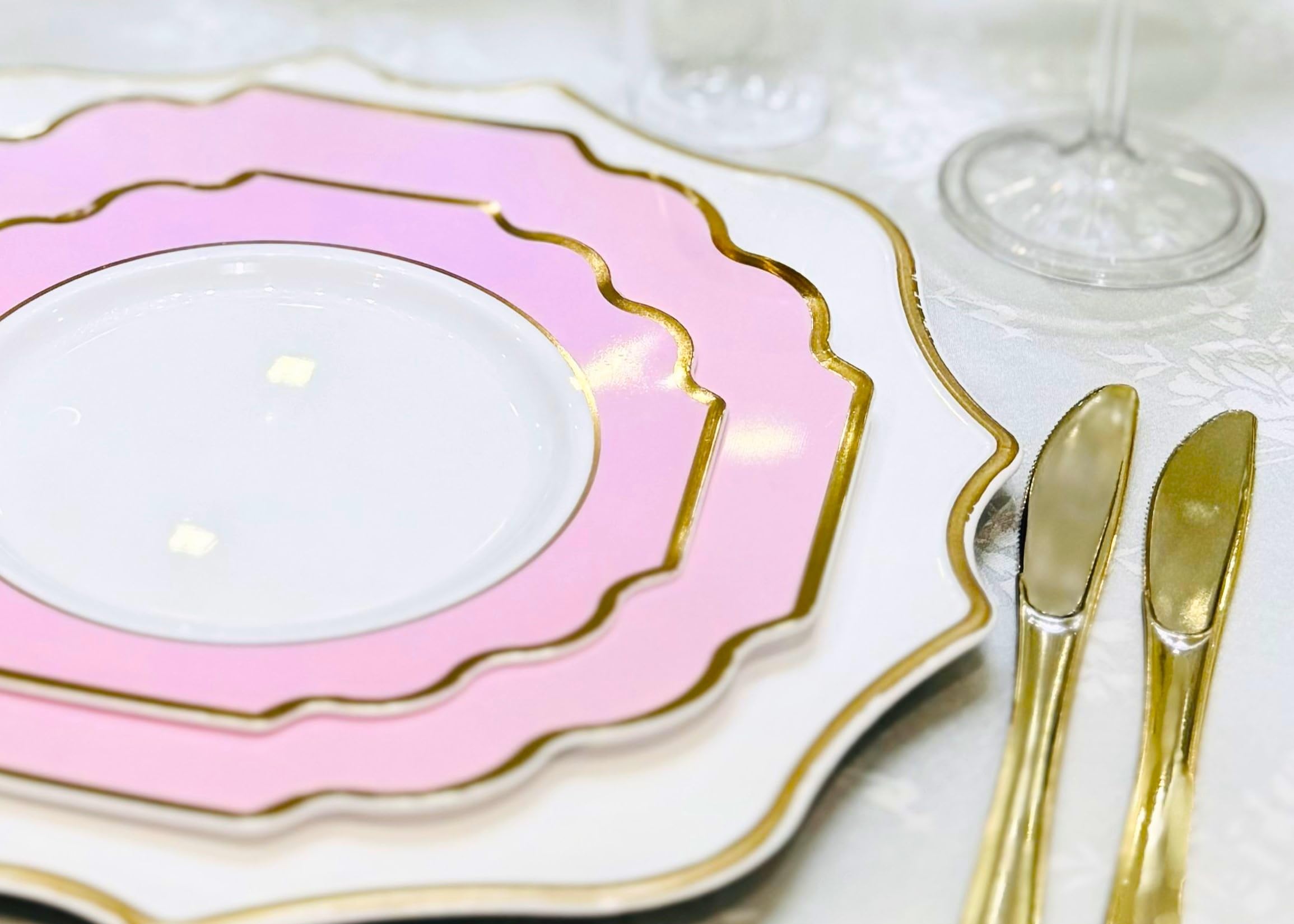 960-Piece Heavyweight Disposable Plastic Plate Set for Weddings & Parties - Includes 120 x 10.5'' Dinner Plates, 120 x 8'' Dessert Plates, Silverware, Cups & Napkins in Rose Pink & Gold - Perfect for Large Events, Bridal Showers & Catering Services