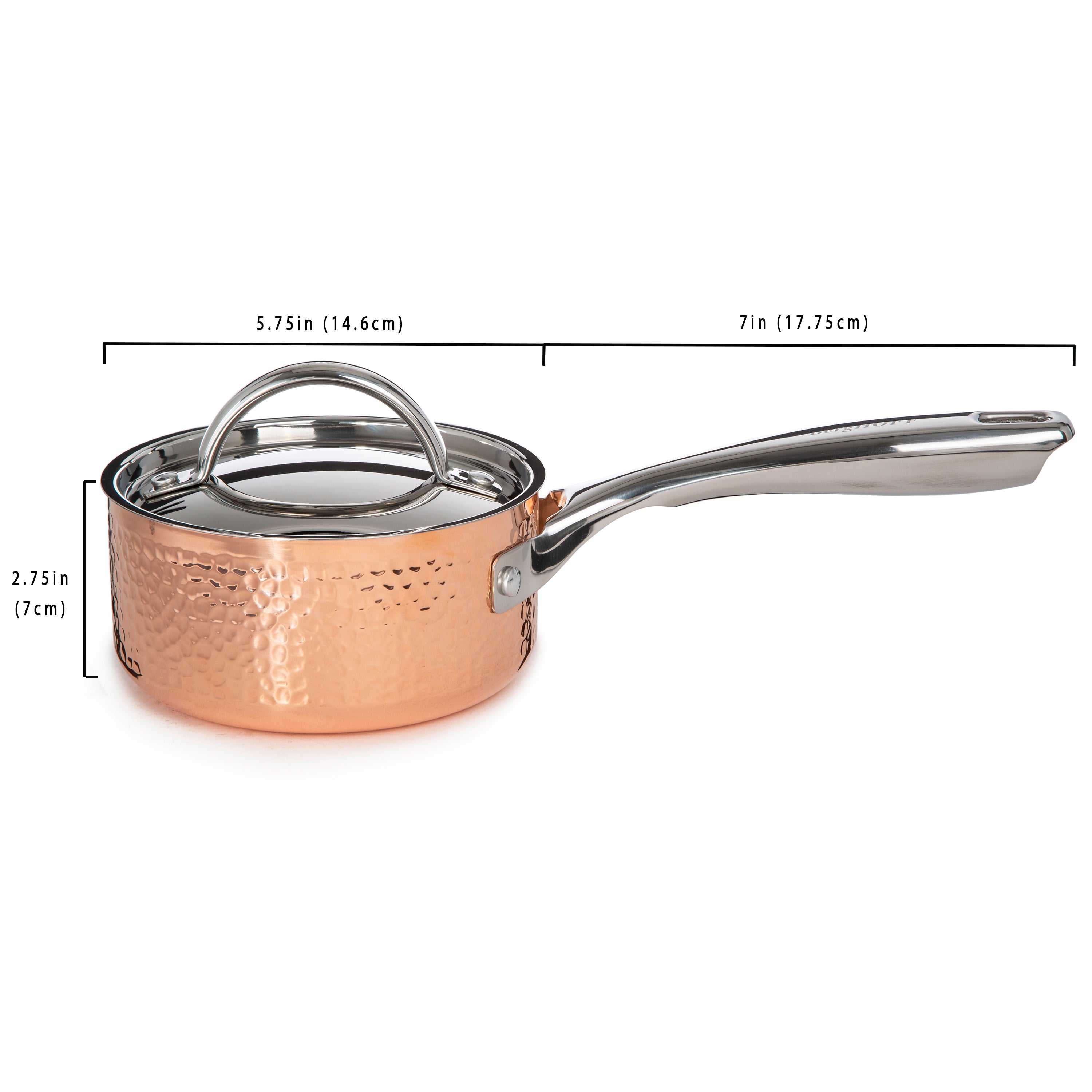 BergHOFF Vintage Tri-Ply Copper 1 Quart Saucepan with Lid - Hammered Finish for Professional Cooking & Home Kitchen Use - Perfect for Sauces, Soups & Melting Chocolate