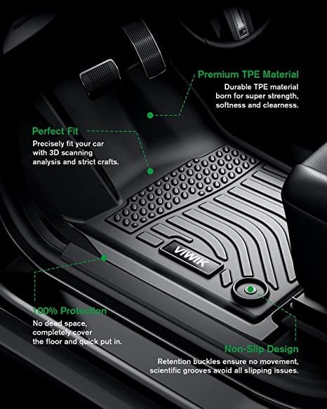 VIWIK All-Weather TPE Rubber Floor Mats for Toyota Tacoma 2005-2011 - Non-Slip Odorless Front & Rear Car Mats - Perfect for Off-Roading, Daily Commute, and All-Season Protection