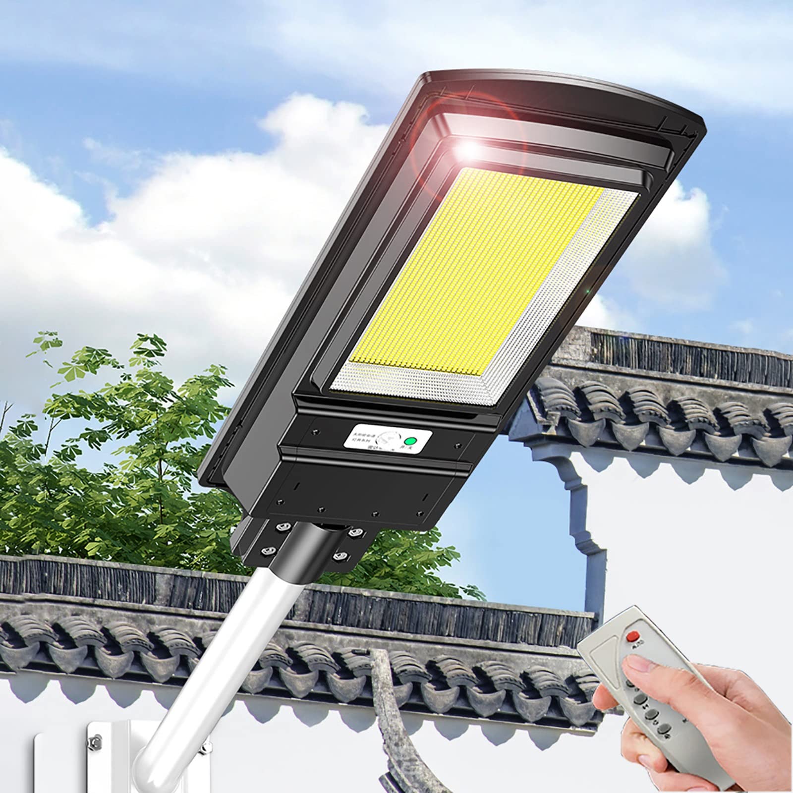 ZYLEDW 150W Solar Street Lights Outdoor - IP65 Waterproof Dusk to Dawn Parking Lot Lighting with Remote Control - Perfect for Barn, Garden, Garage, Pathway, Yard & Patio - Energy Efficient Solar Powered Security Lighting for Driveway, Farm, Backyard & Commercial Areas