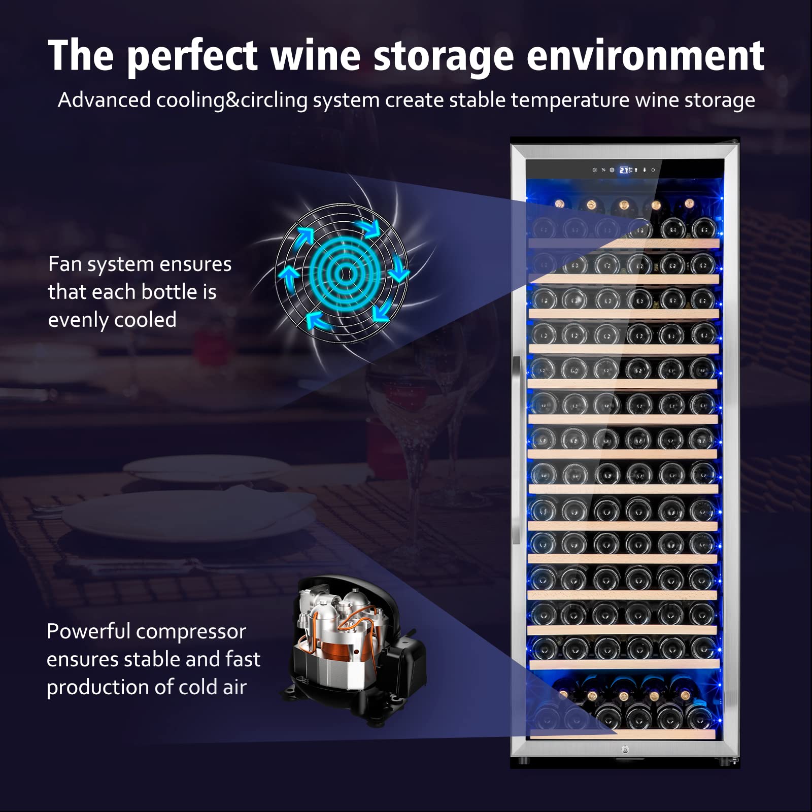 179 Bottle Wine Cooler Refrigerator - Professional Wine Fridge with Powerful Compressor, Ultra Quiet Operation & Elegant Design - Perfect for Wine Cellars, Restaurants, Bars and Home Wine Storage