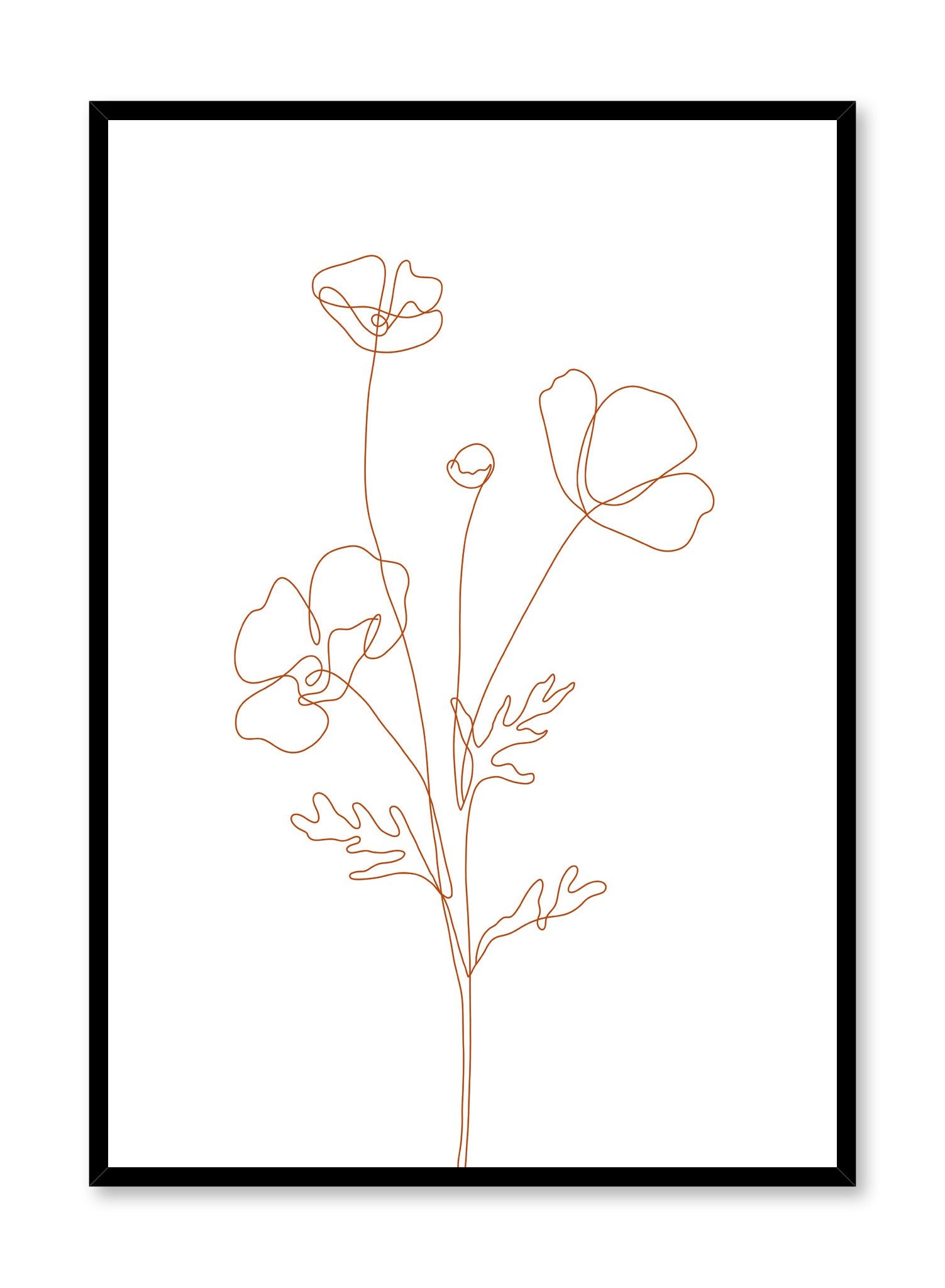 Poppy Sketch with Orange Lines Art Print Poster - Floral Wall Decor for Living Room, Bedroom & Office