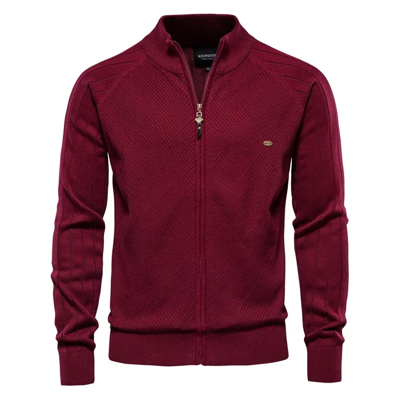 Men's Argyle Solid Color Cotton Cardigan - Casual Winter Zipper Sweater for Men | Warm & Stylish Basic Knitwear for Office, Outdoors & Daily Wear