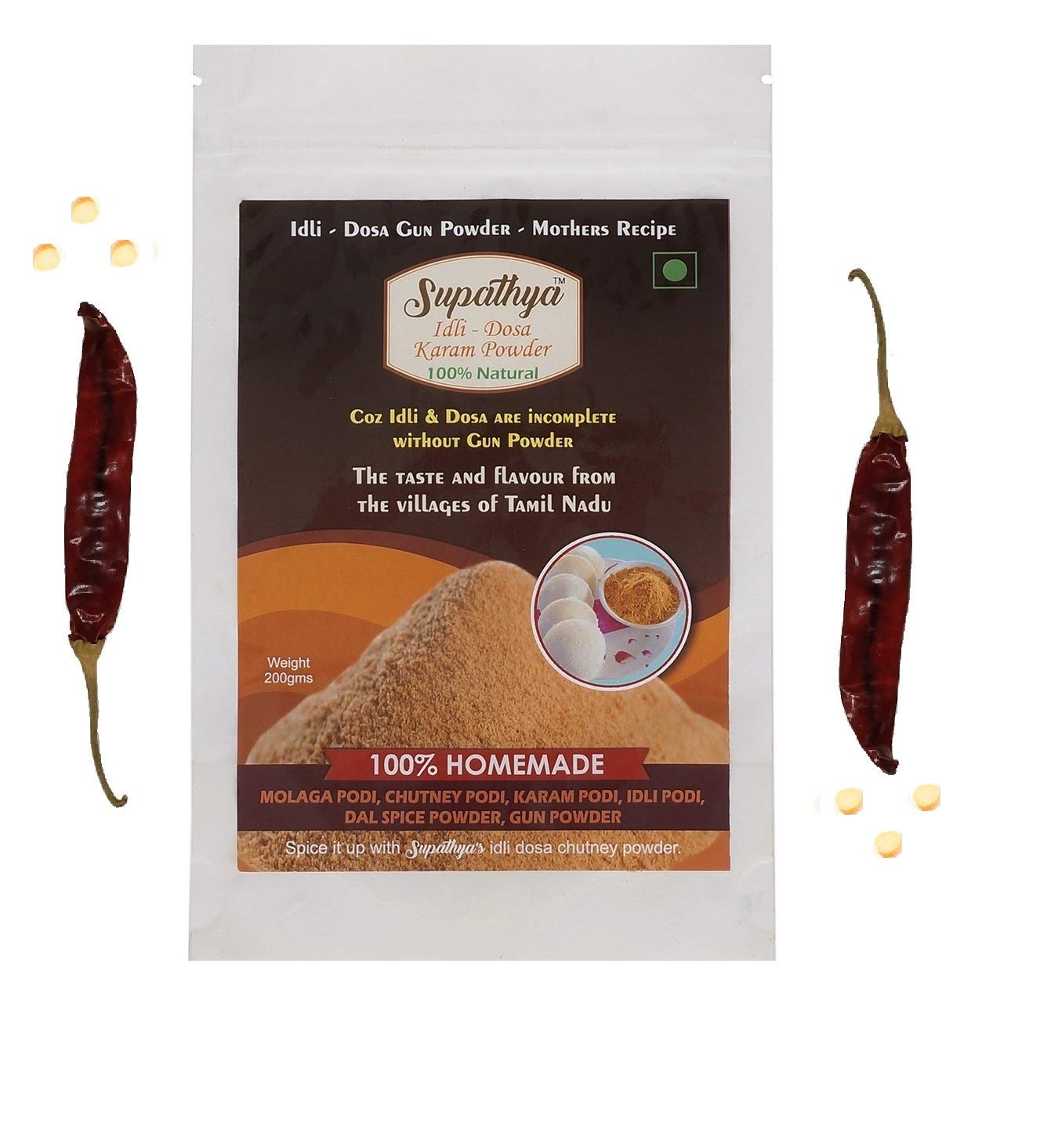 Supathya Milagai Podi - Authentic South Indian Idli Dosa Chutney Powder - Medium Spice Coarse Texture Gun Powder Masala - 200g | Perfect for Breakfast, Snacks & Traditional Indian Meals