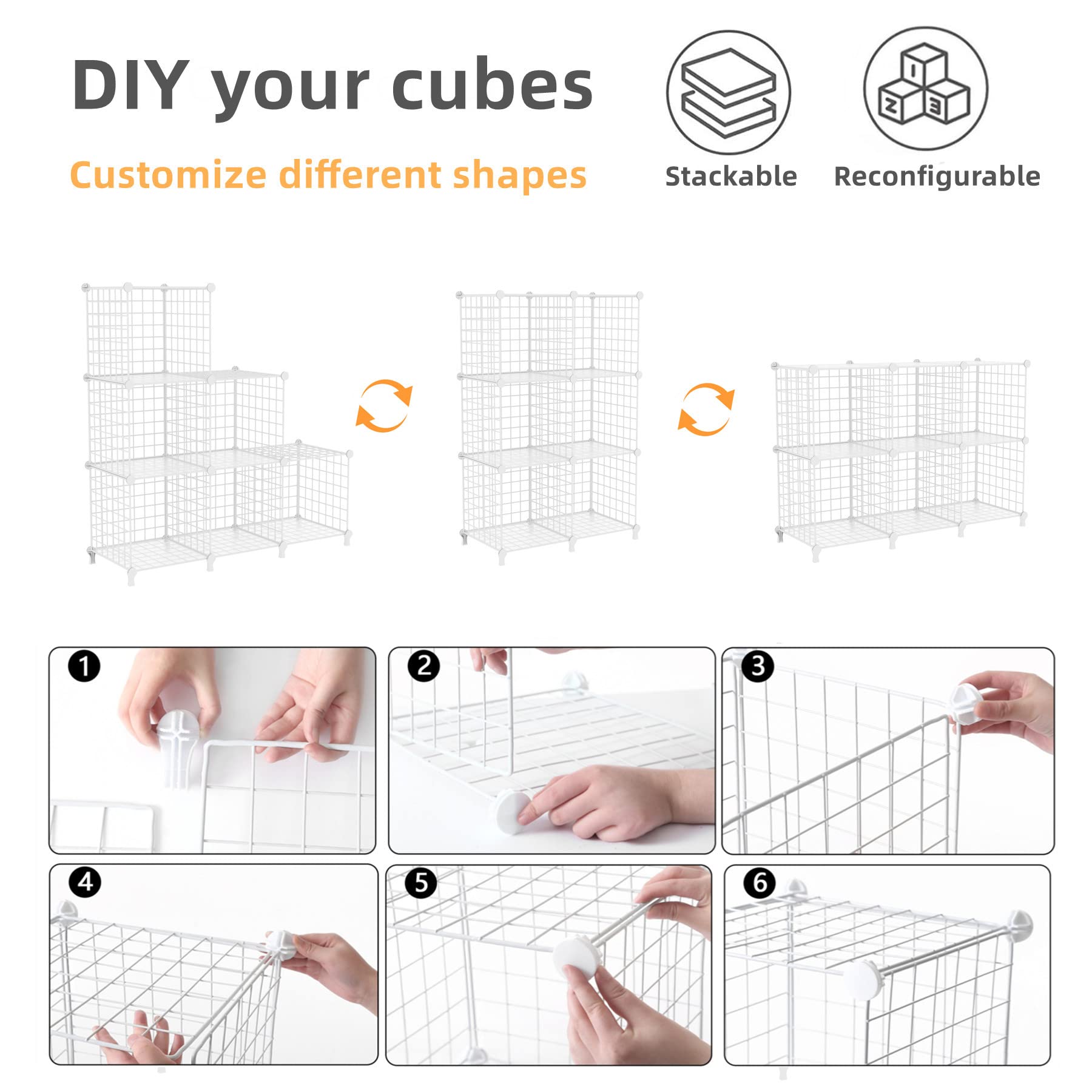 AWTATOS 6-Cube Wire Storage Organizer - White Metal Shelving Unit for Closet, Bedroom & Office | Space-Saving Bookshelf & Portable Clothes Rack | Perfect for Home Organization, Small Spaces & Dorm Rooms