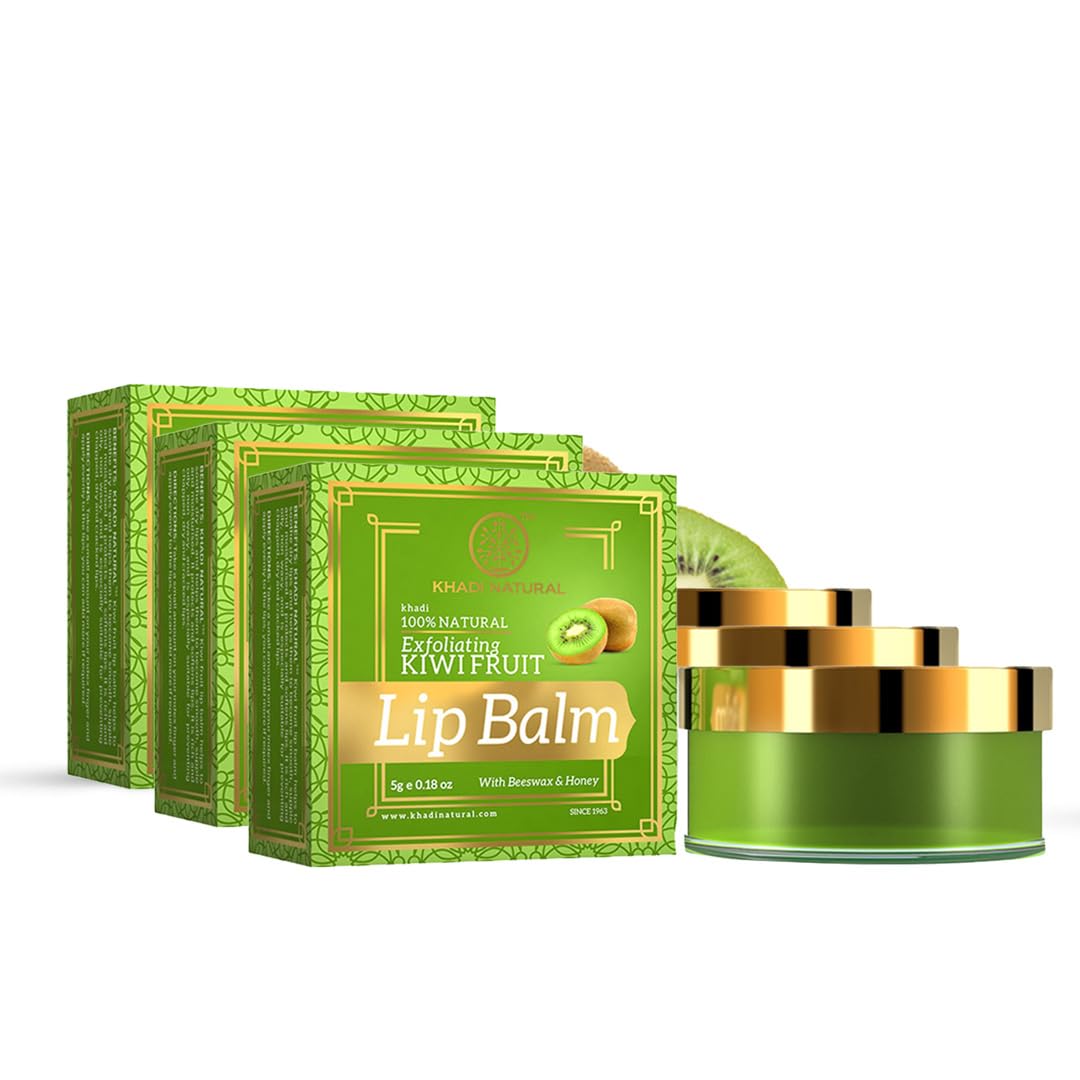 Khadi Natural Kiwi Fruit Lip Balm with Beeswax & Honey | Herbal Moisturizing Lip Care for Dry & Chapped Lips | Chemical-Free, Vegan Formula | Unisex Lip Treatment | Pack of 3 (15g) | Perfect for Winter Skincare & Daily Hydration
