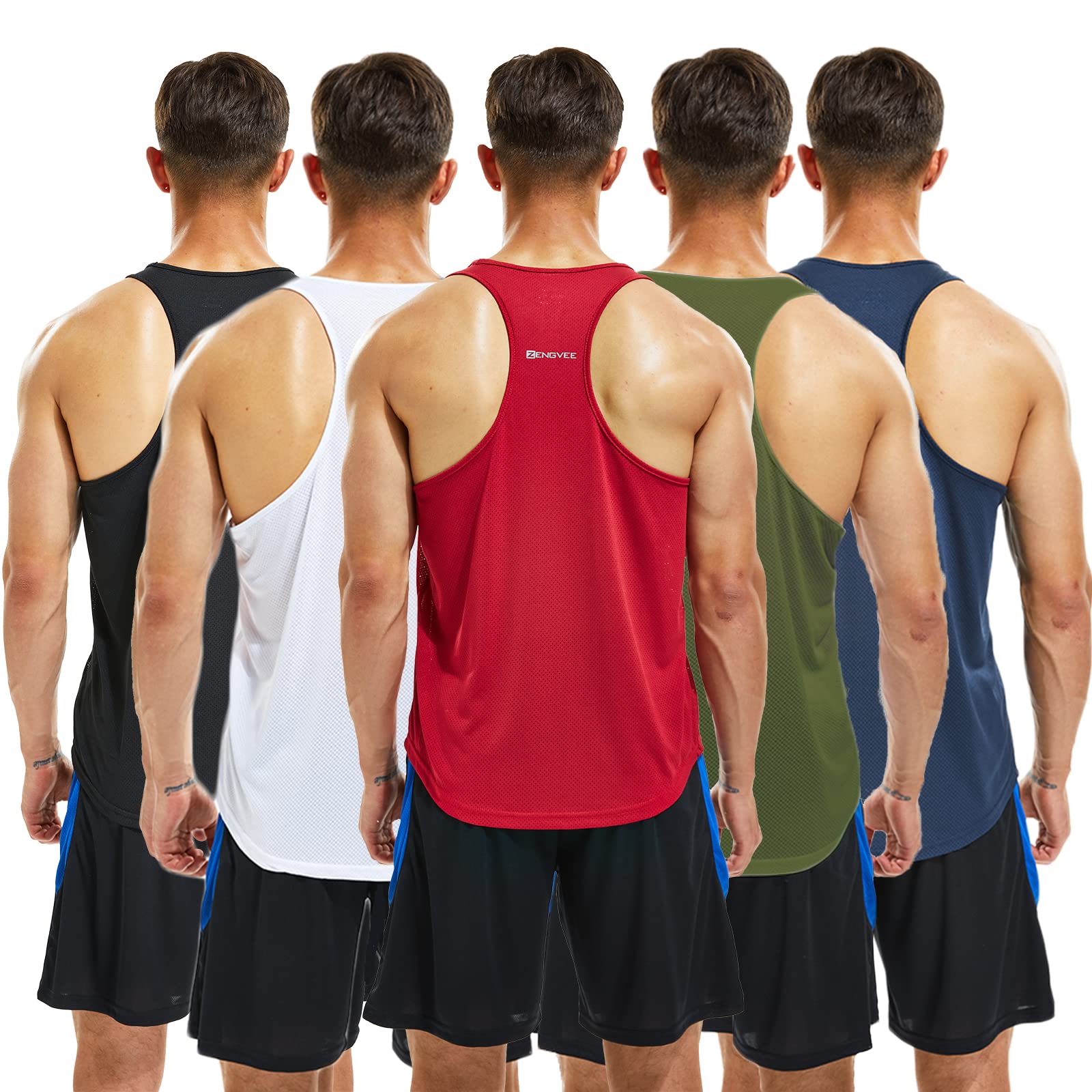 Frueo 5 Pack Men's Running Muscle Tank Tops - Dry-Fit Workout Sleeveless Shirts, Breathable Y-Back Athletic Tops for Gym, Training & Bodybuilding - Perfect for Summer Workouts & Outdoor Sports