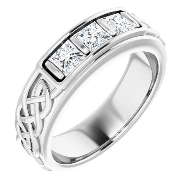 1.0 CTW Princess Cut Diamond Men's Celtic Knot Wedding Ring - Elegant Bar Set Design for Engagement, Anniversary & Special Occasions