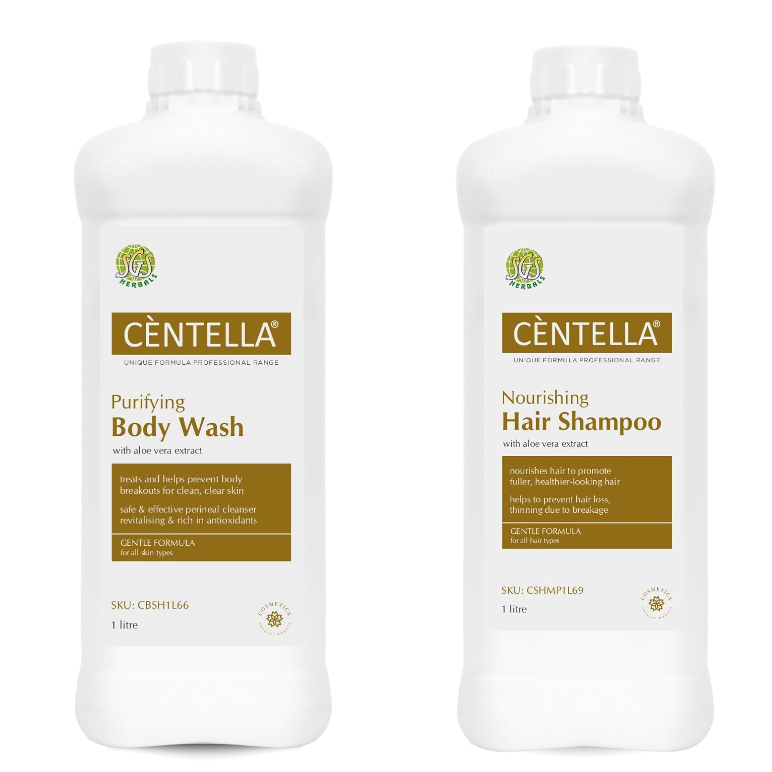 Centella Asiatica Body Wash & Shampoo Combo - 2 Pack (1L Each) | Hydrating Shower Gel & Hair Strengthening Formula for Smooth Skin & Healthy Hair | Perfect for Daily Shower & Hair Care Routine
