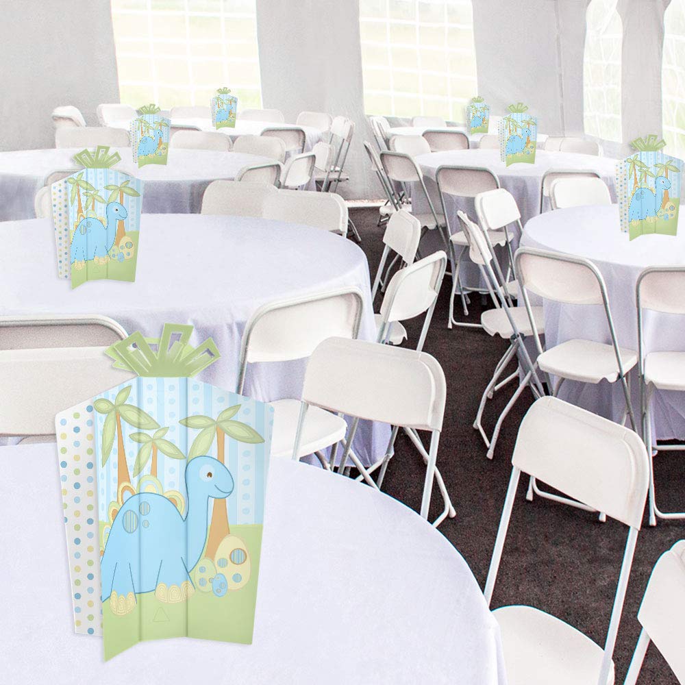 Big Dot of Happiness Baby Boy Dinosaur Table Decorations - 10 Count Fold and Flare Centerpieces for Baby Shower, Birthday Party & Nursery Decor - Dinosaur Theme Party Supplies for Kids Room