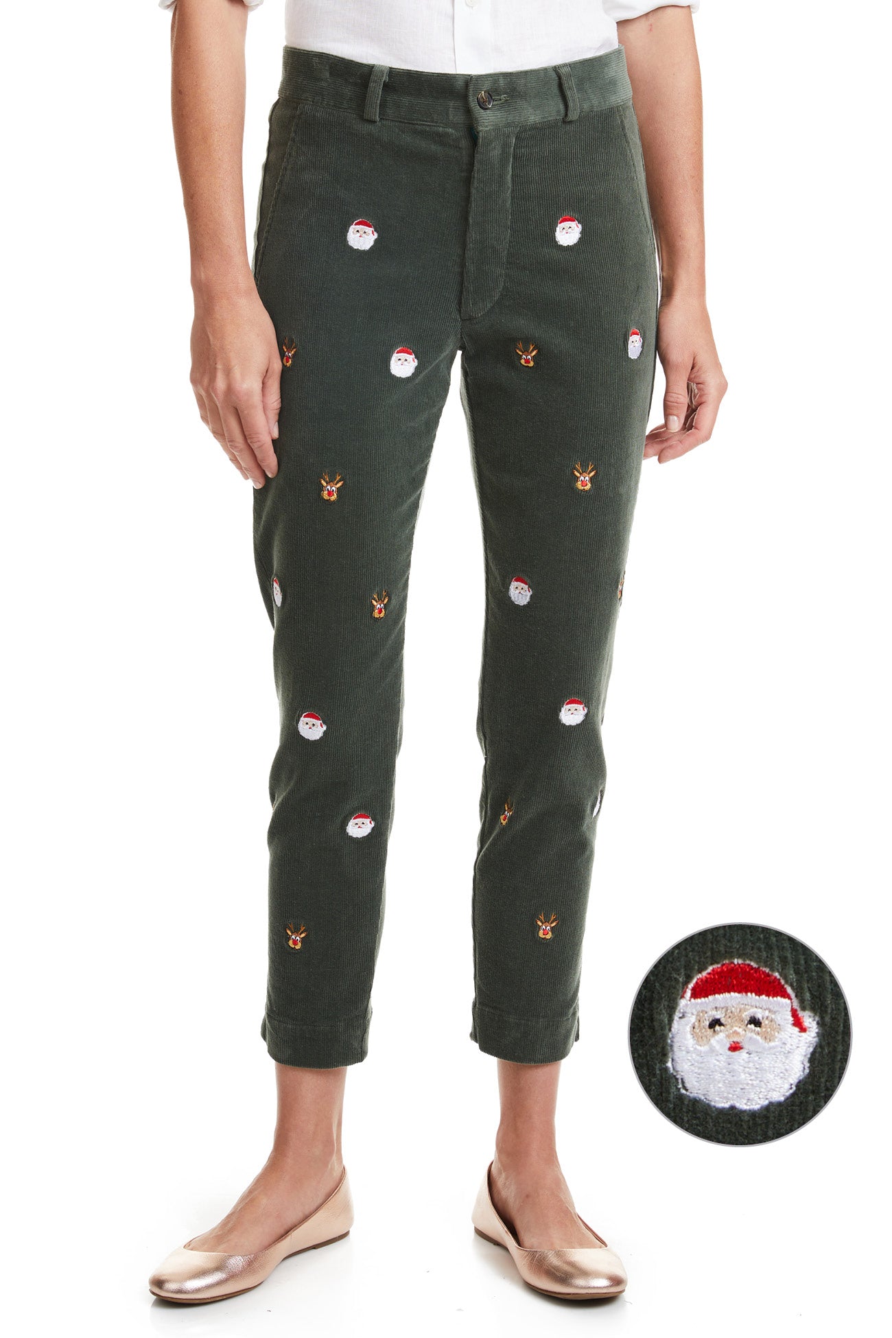 Beachcomber Corduroy Ankle Capri Pants in Olive Green - Comfortable Women's Casual Pants for Christmas Night Out, Holiday Party, and Winter Fashion