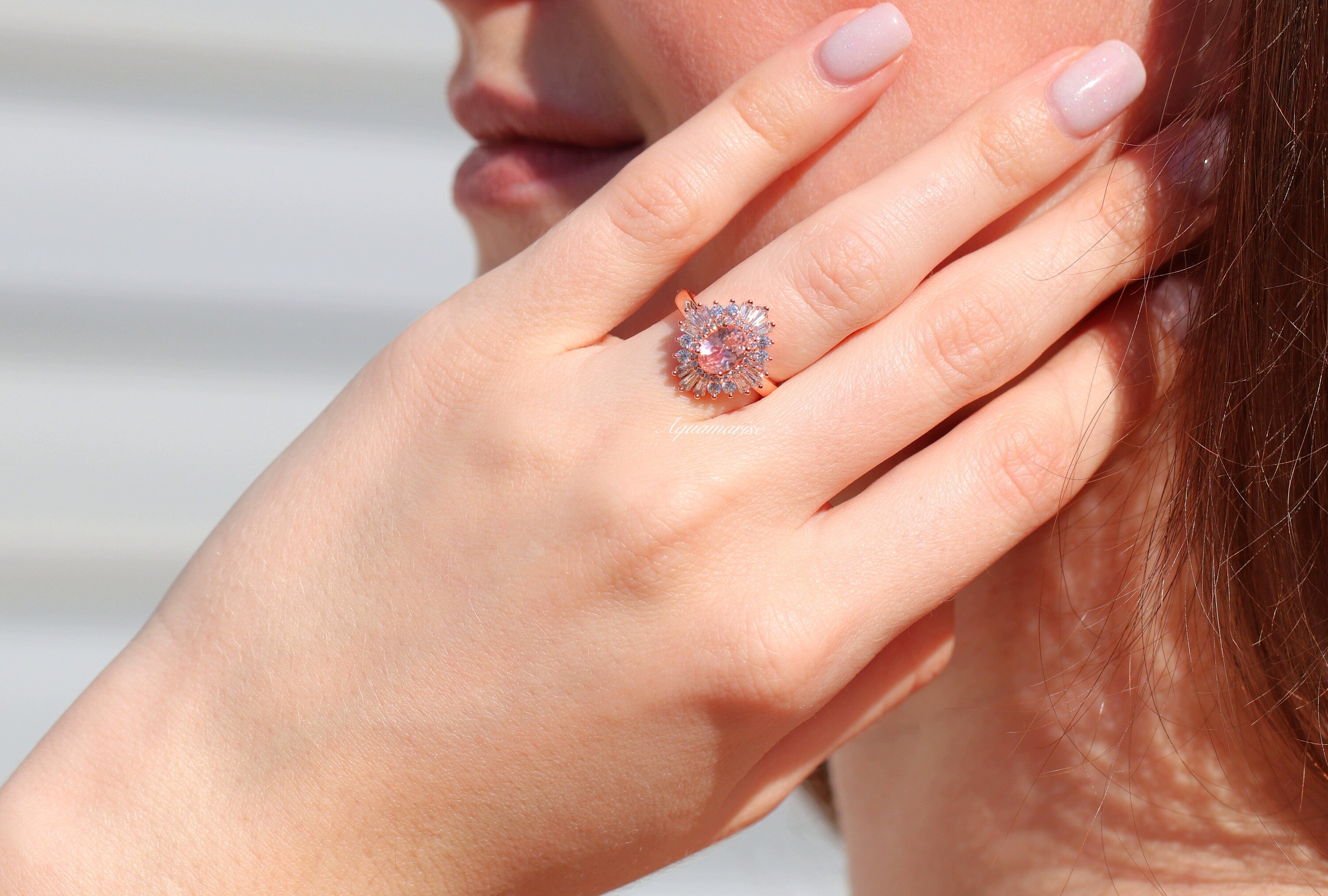 Victoria Morganite Ring - 14K Rose Gold Vermeil Engagement & Wedding Ring for Women | Perfect for Proposals, Anniversaries & Special Occasions