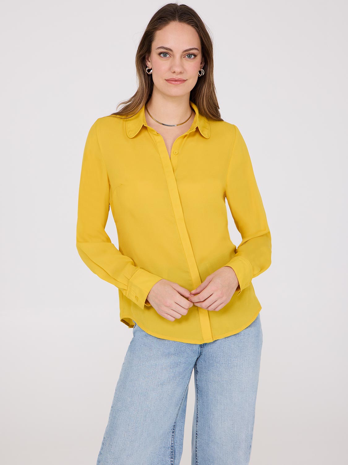 Stylish Button Front Blouse with Tonal Trim Detail - Perfect for Office Wear & Casual Outings