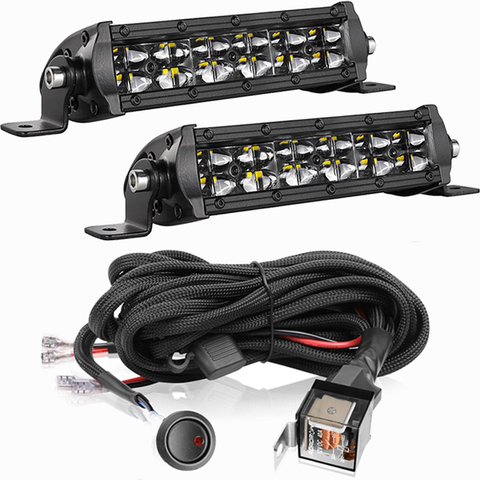 6 Inch LED Light Bar with Wiring Harness Kit - Waterproof Off-Road Fog Lights for Wrangler, Ram, Toyota, Motorcycle, ATV, UTV - Perfect for Night Driving, Trail Riding & Off-Road Adventures