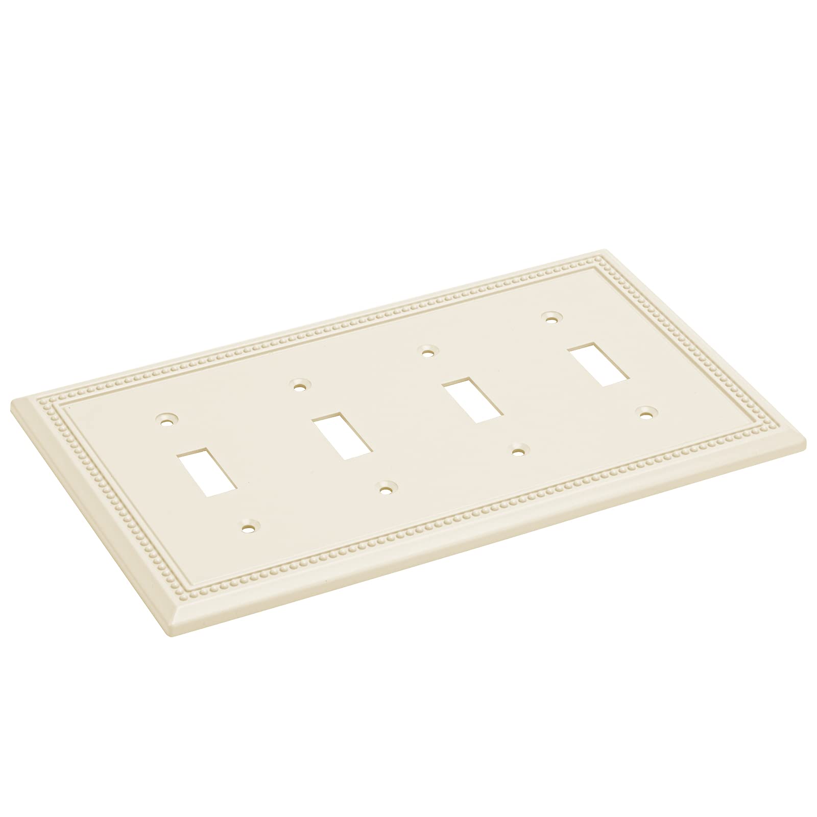 Heavy Duty Decorative Wall Plate Outlet Cover - Sunken Pearls Design, Quad Toggle Switch Plate, Light Almond - Perfect for Living Room, Bedroom & Office Decor