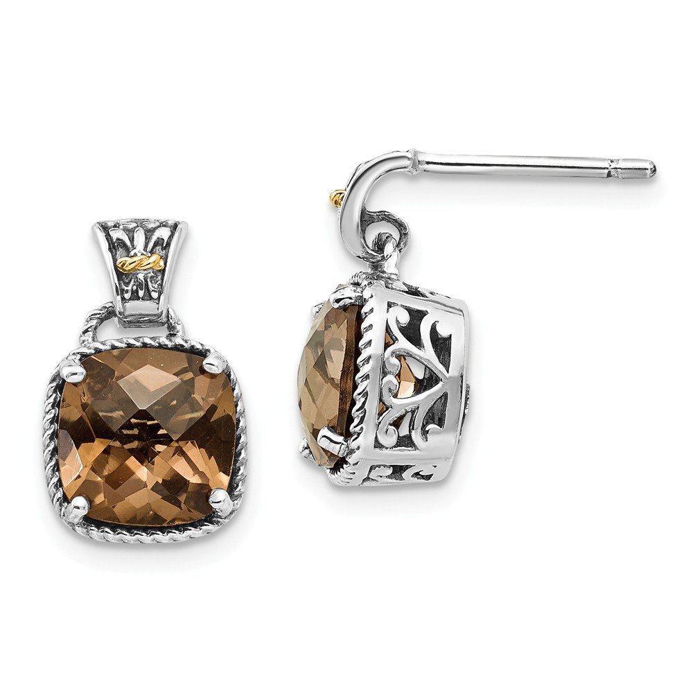 925 Sterling Silver & 14k Yellow Gold Smoky Quartz Stud Earrings - 15mm x 9mm Chocolate Brown Gemstone Jewelry for Women, Gift for Her, Birthday, Anniversary & Everyday Elegance